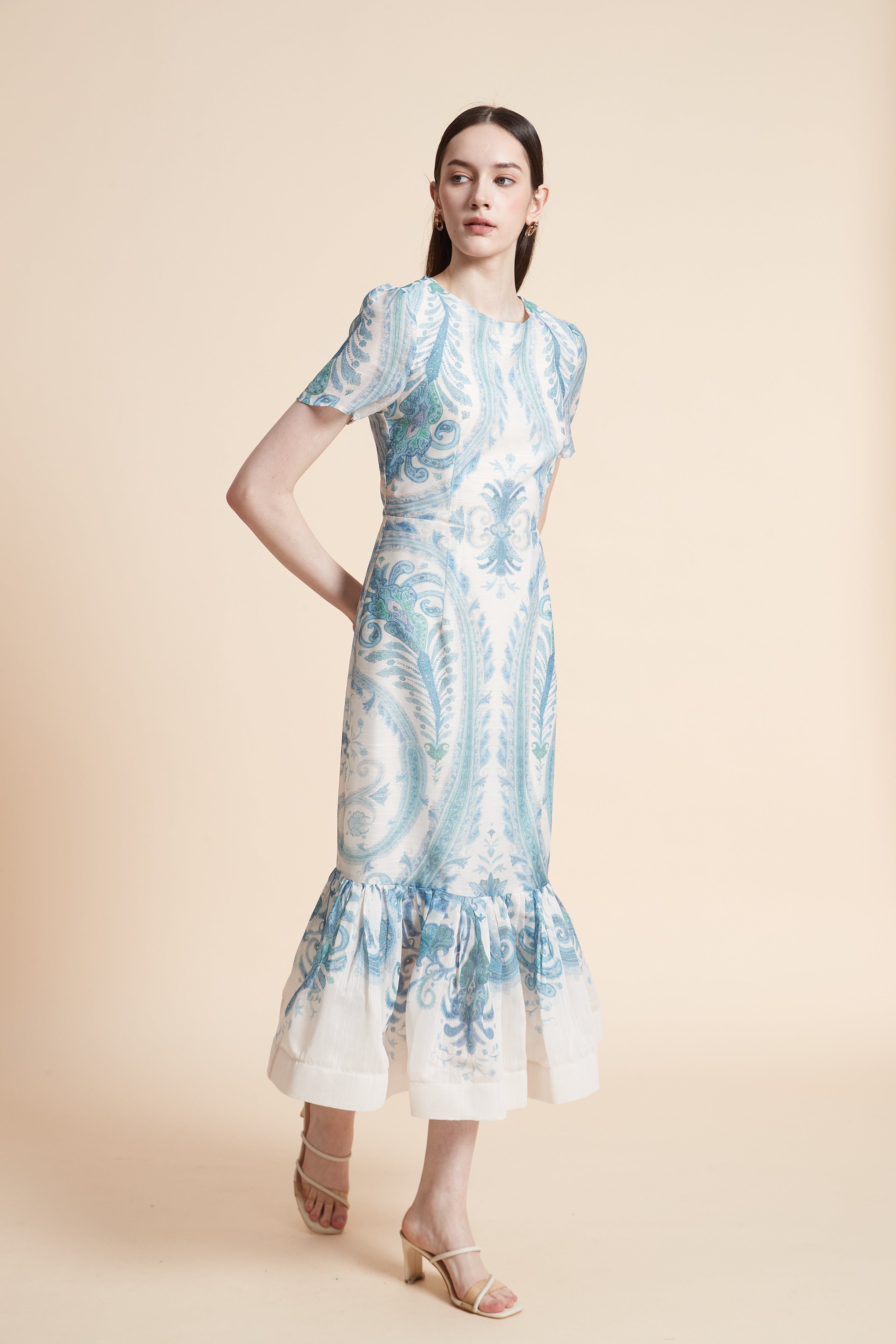 Short Sleeve Printed Midi Dress