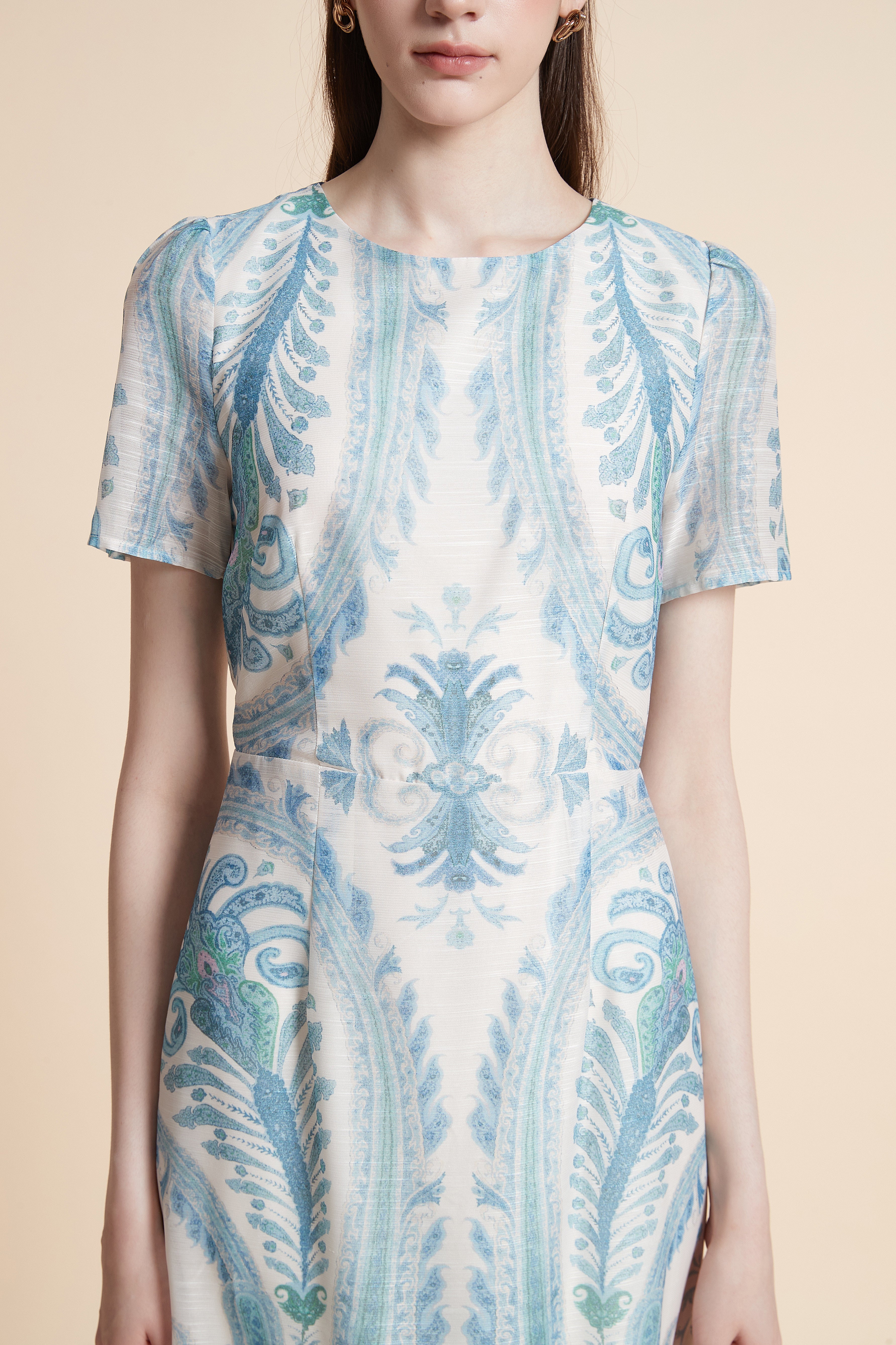 Short Sleeve Printed Midi Dress