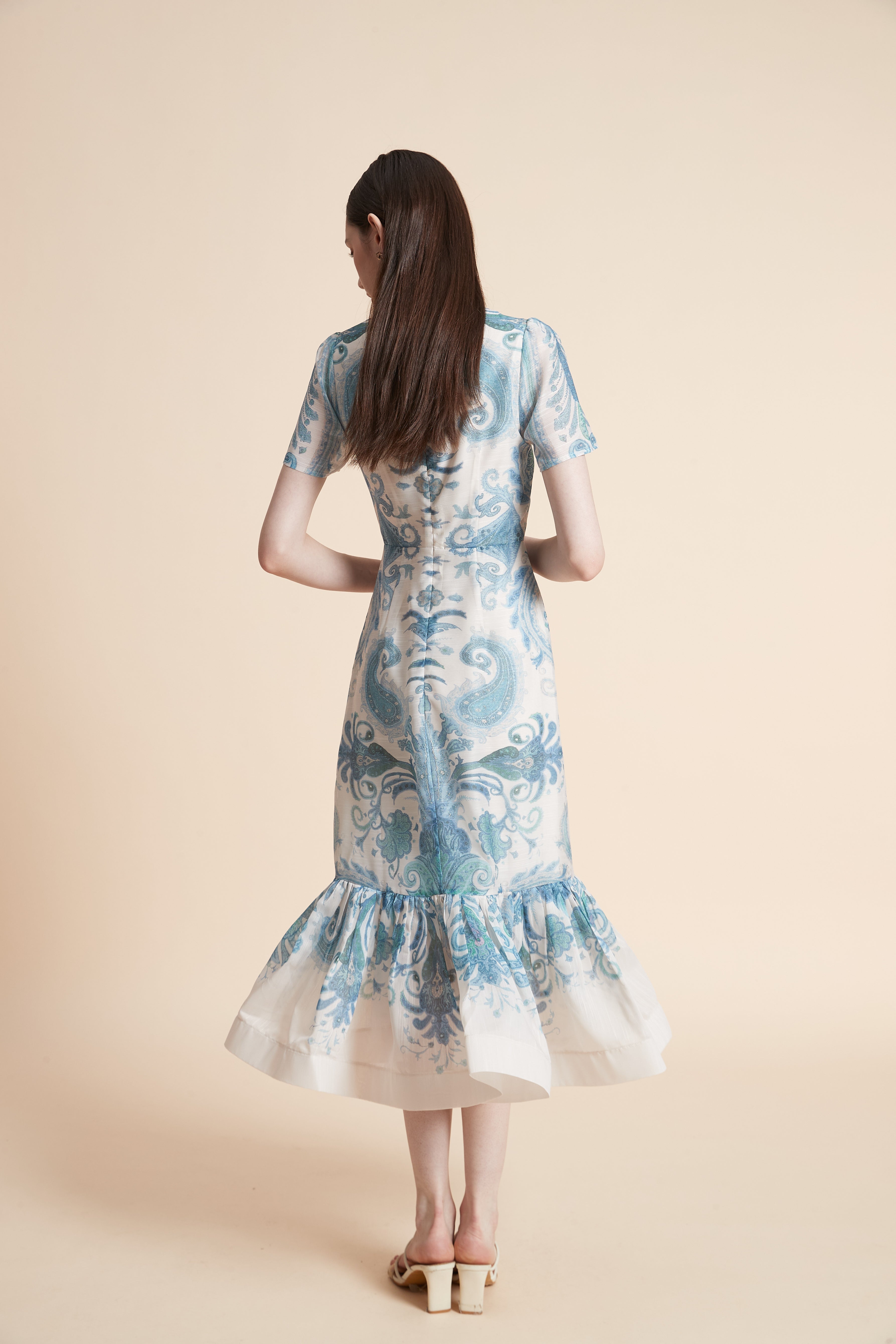 Short Sleeve Printed Midi Dress