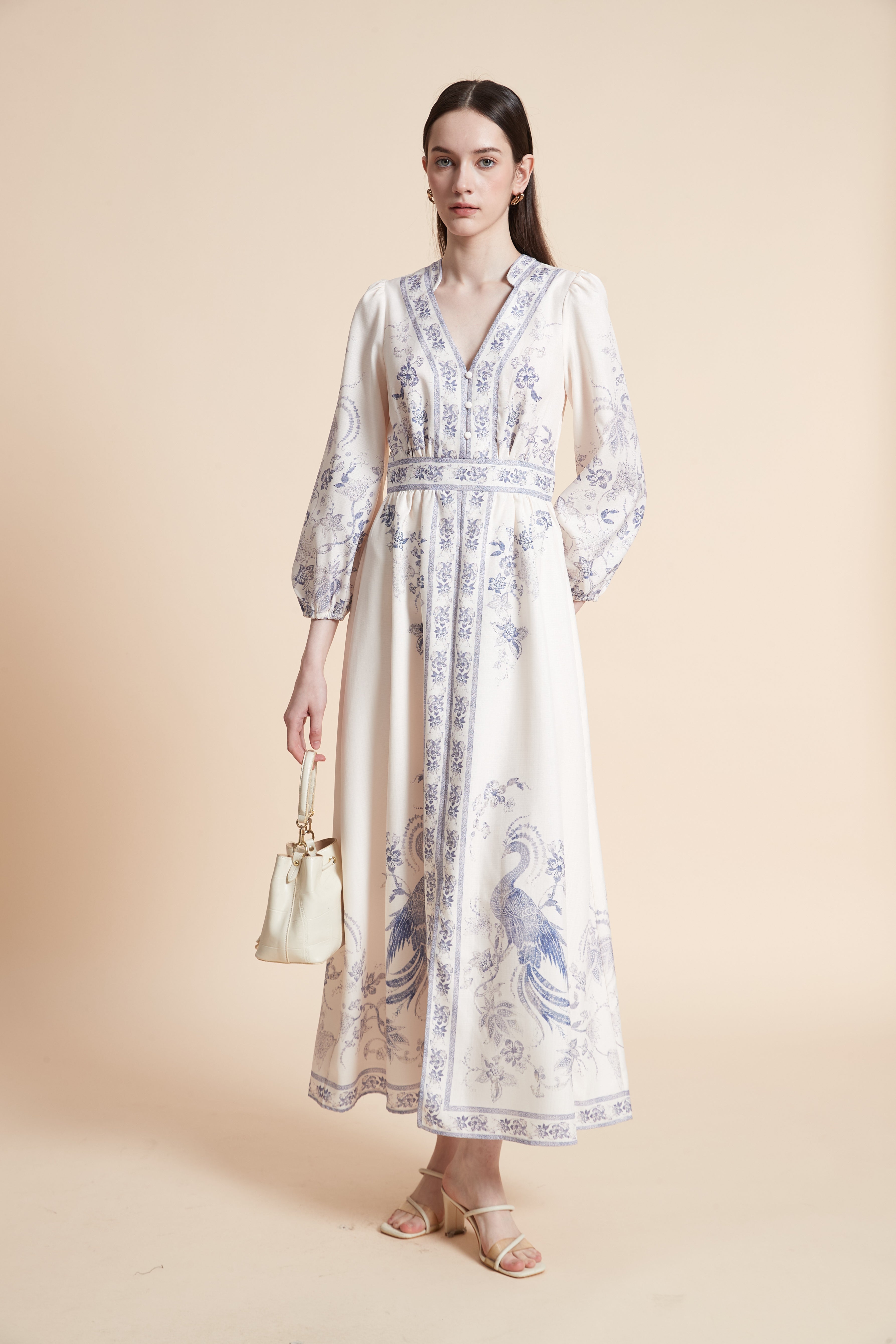 Plus Size Long Sleeve Printed Maxi Dress