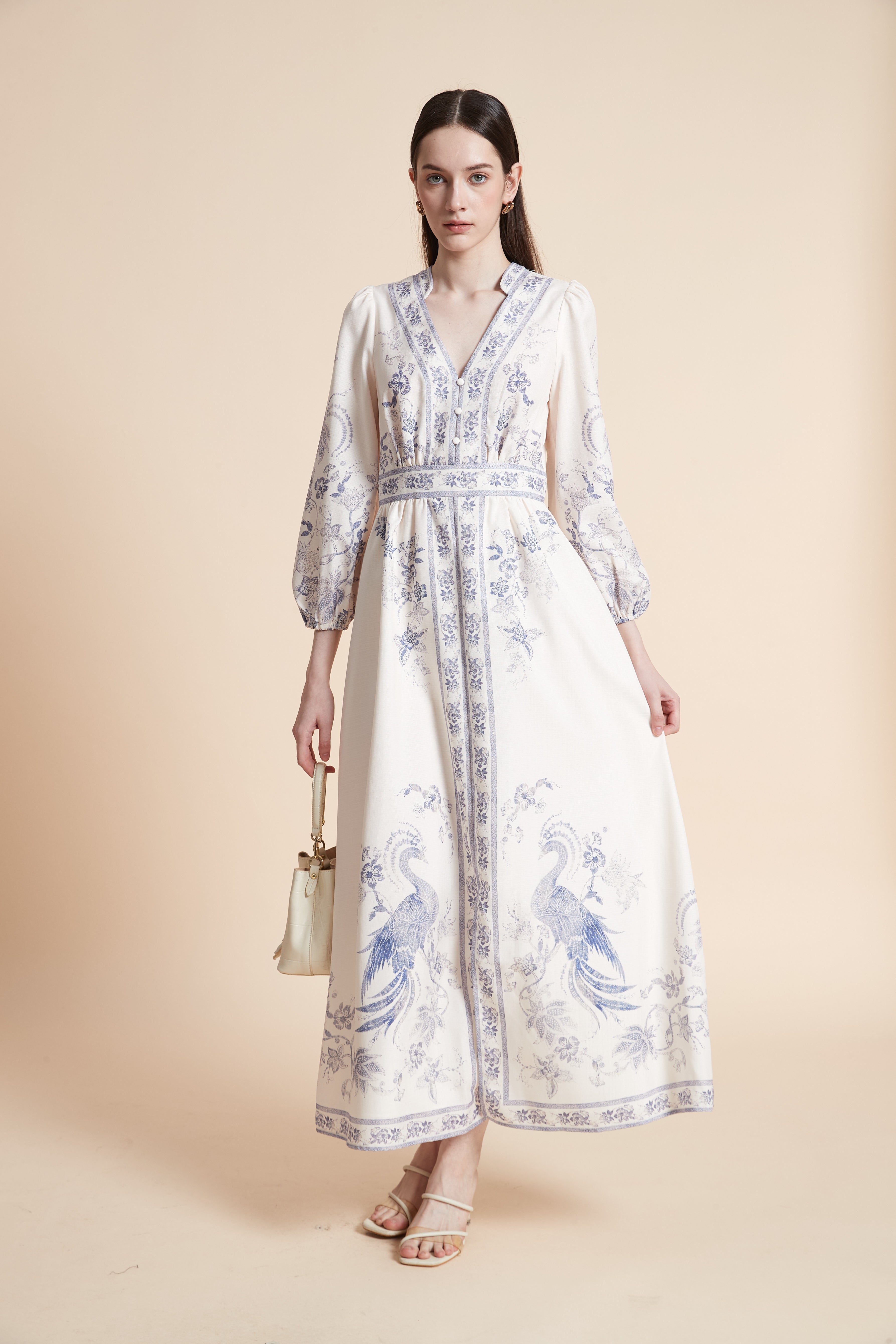 Plus Size Long Sleeve Printed Maxi Dress