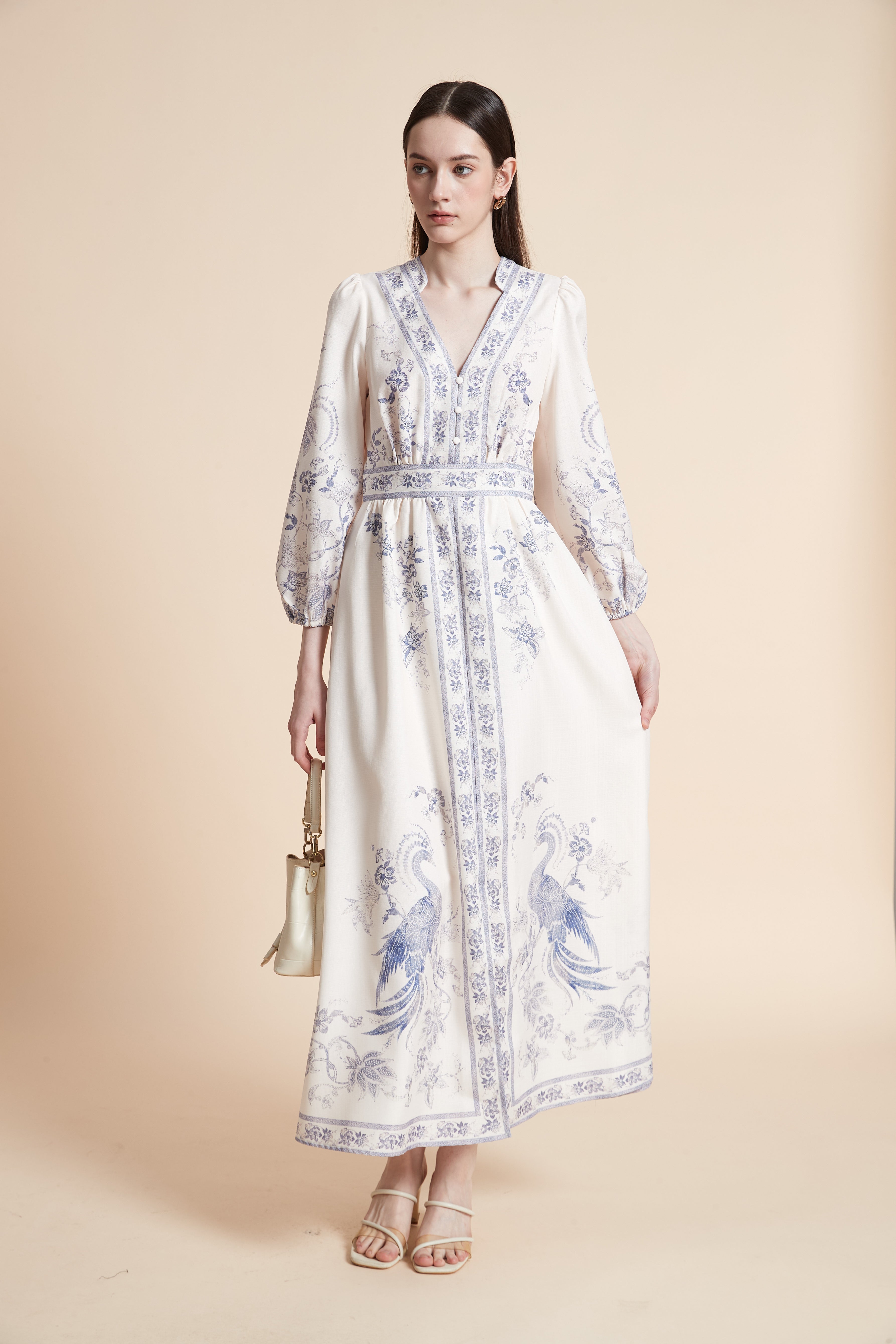 Plus Size Long Sleeve Printed Maxi Dress
