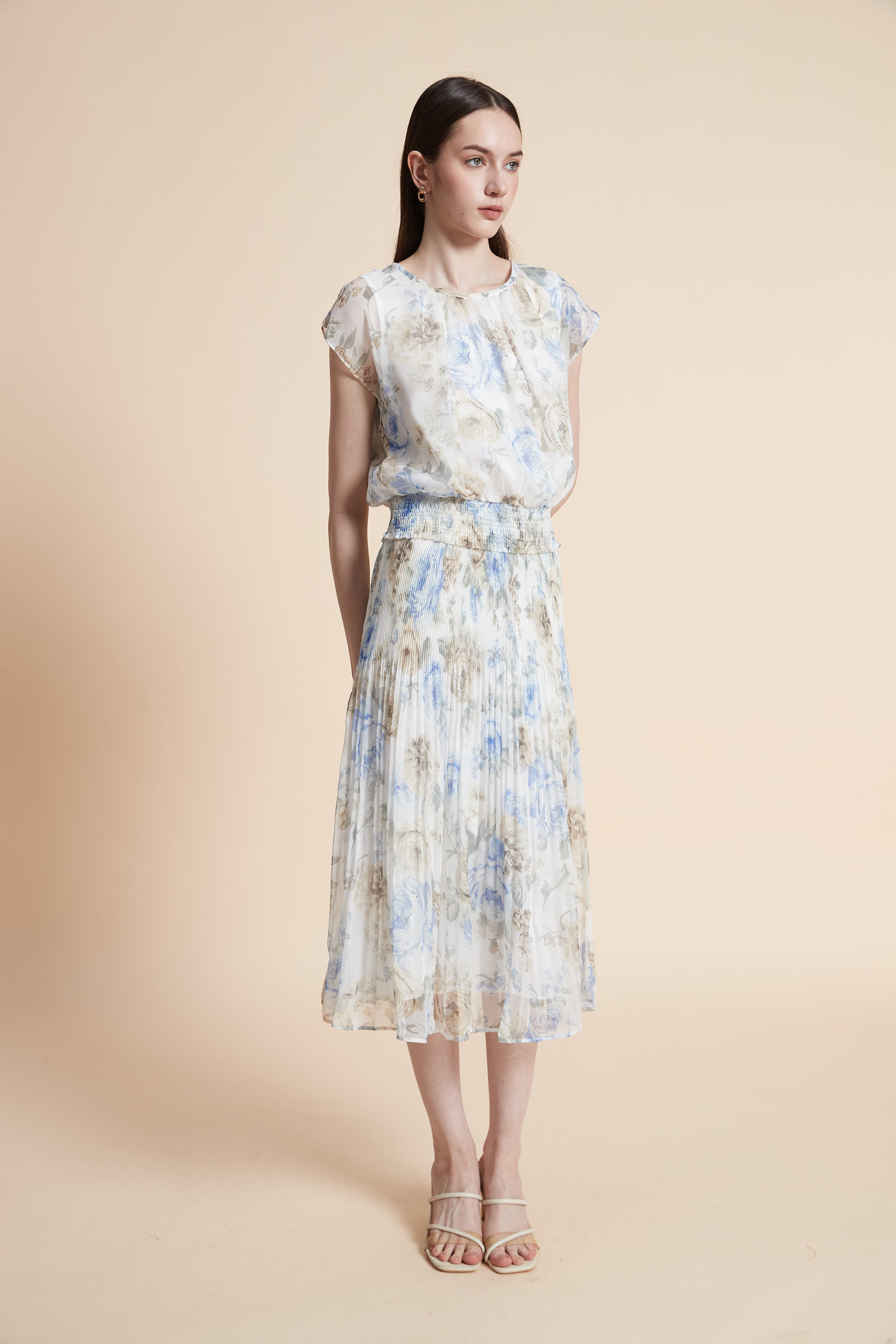 تنورة ميدي منقوشة واسعة بليسيه