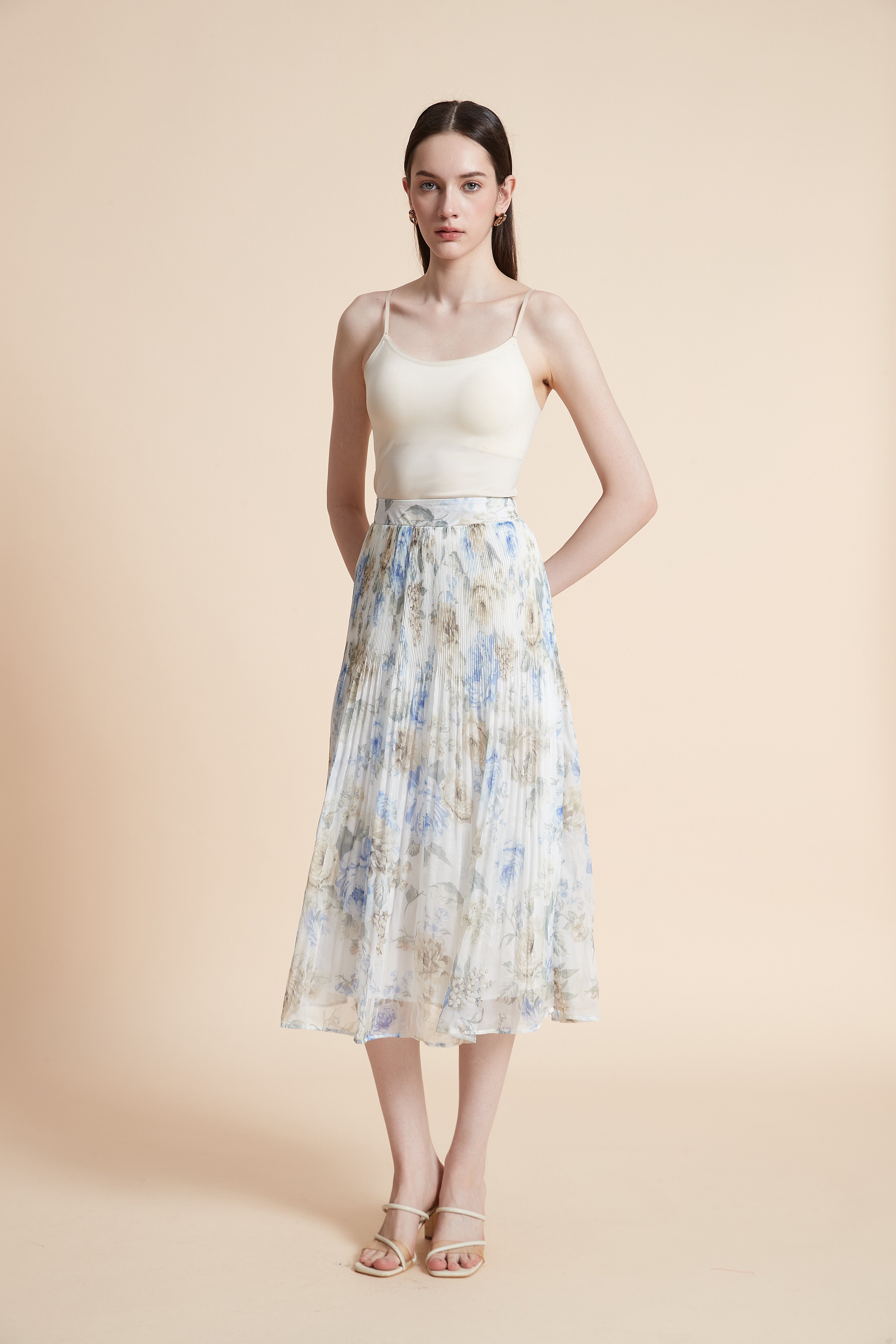 تنورة ميدي منقوشة واسعة بليسيه