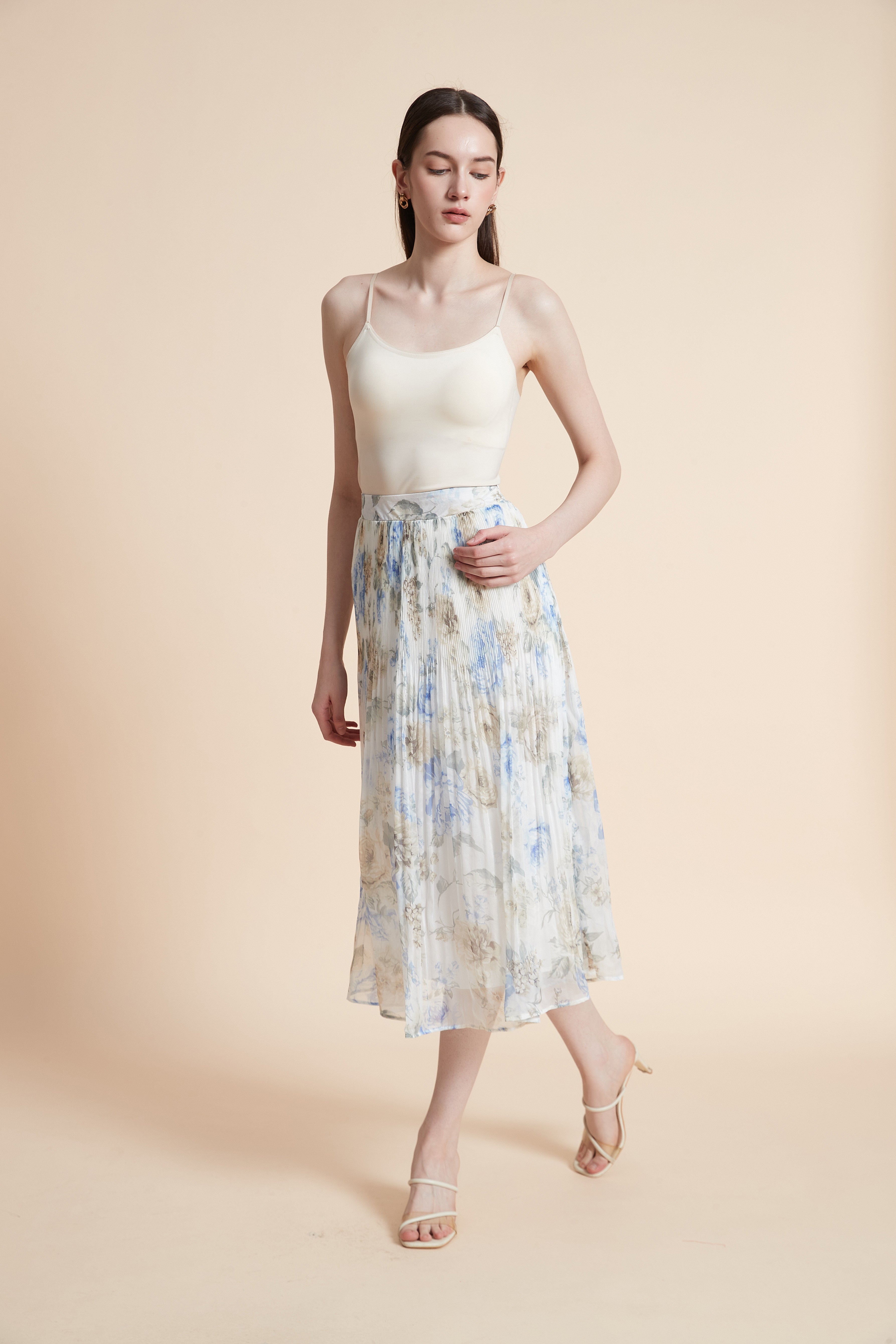 تنورة ميدي منقوشة واسعة بليسيه