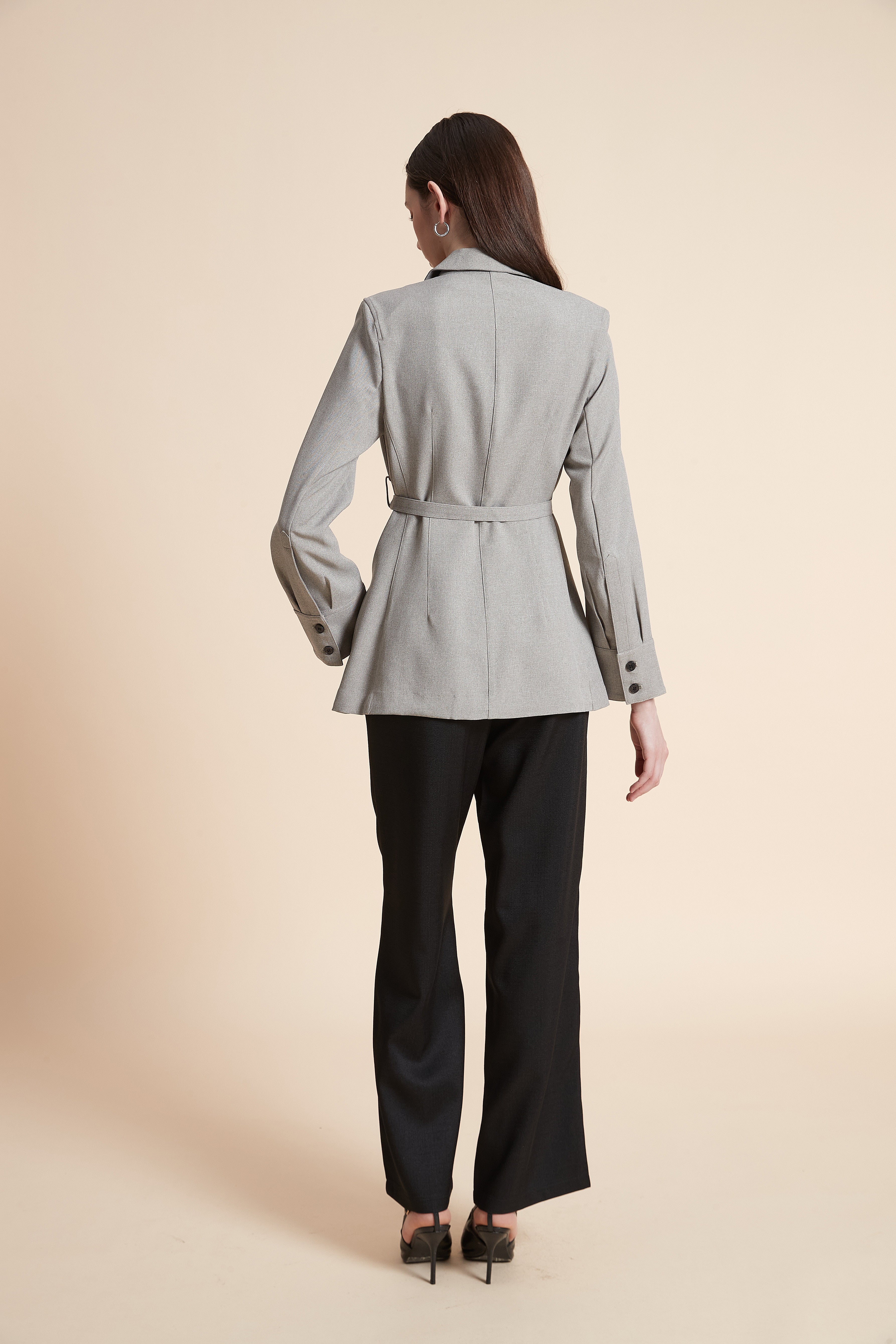 Plain Blazer with Waist Belt