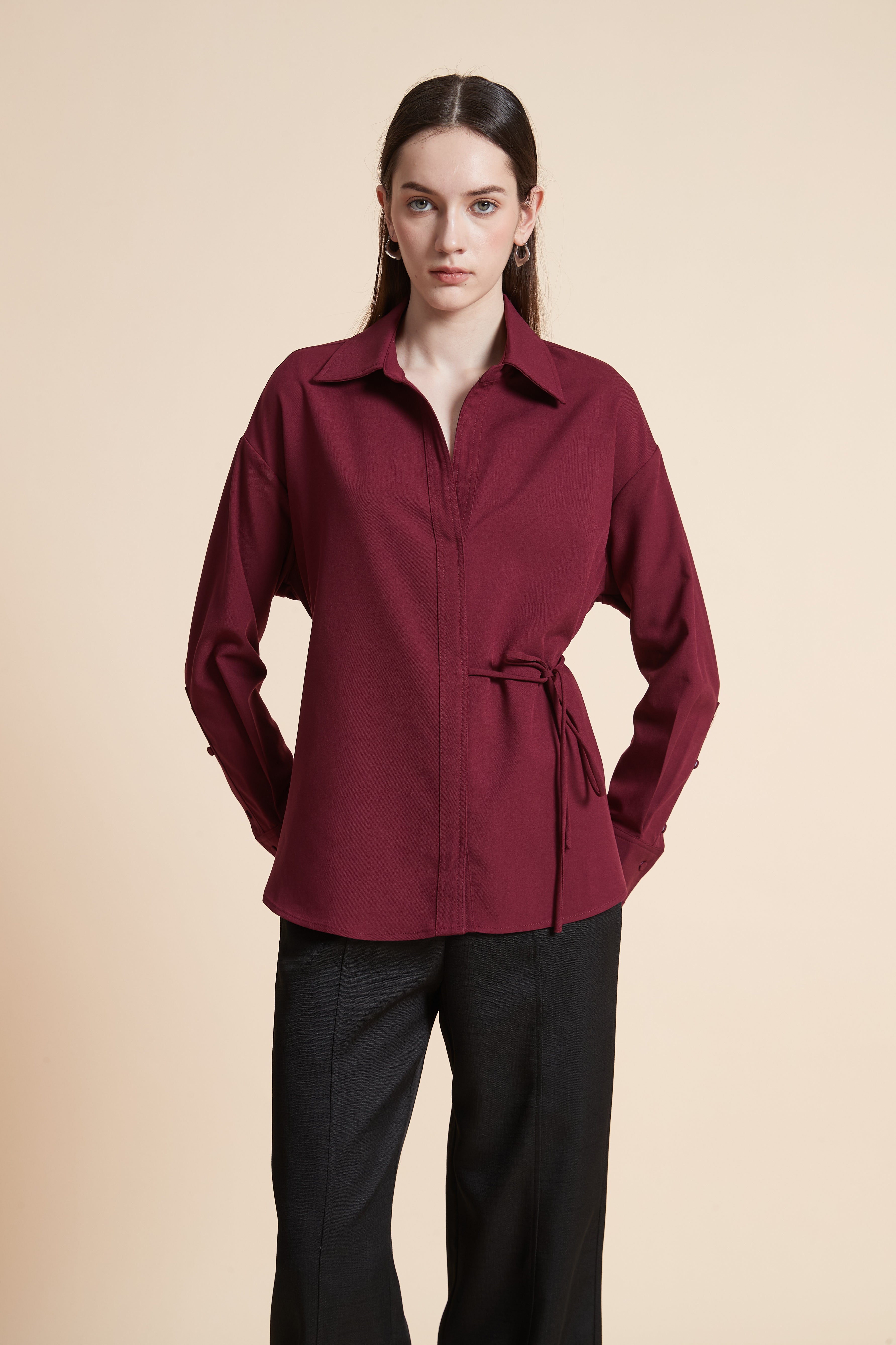 Solid Long Sleeve Shirt with Side Tie