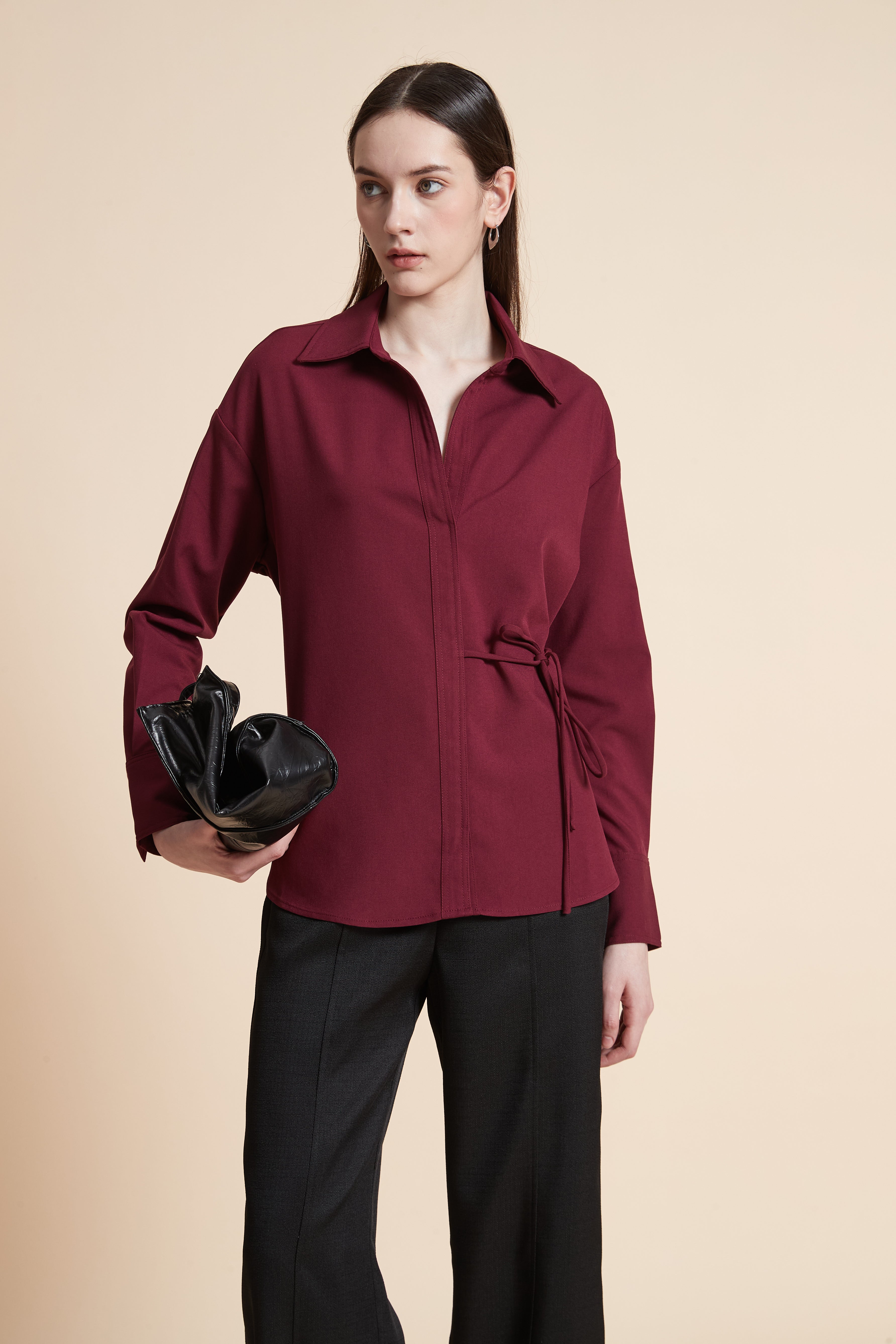 Solid Long Sleeve Shirt with Side Tie