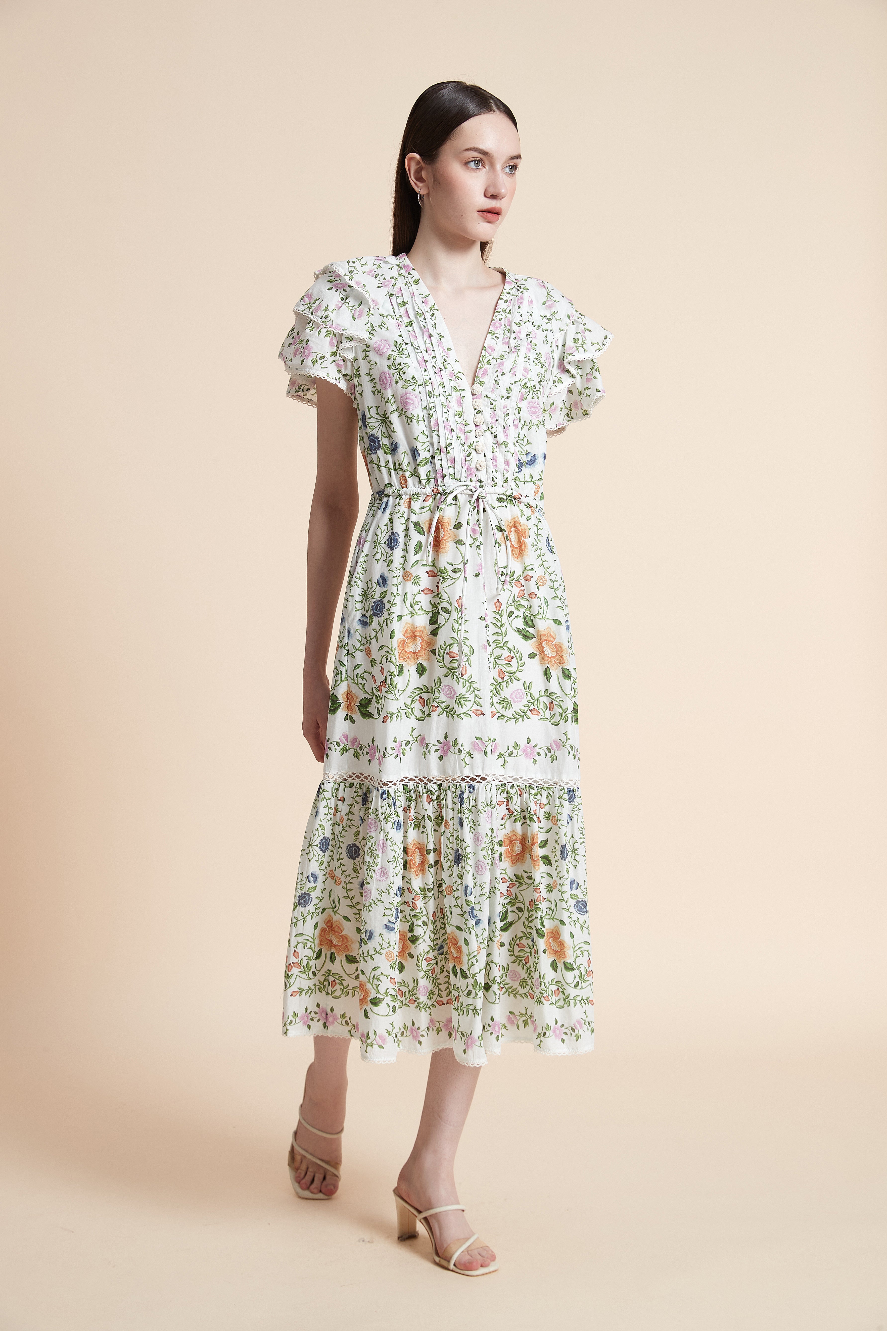 Short Sleeve Printed Midi Dress