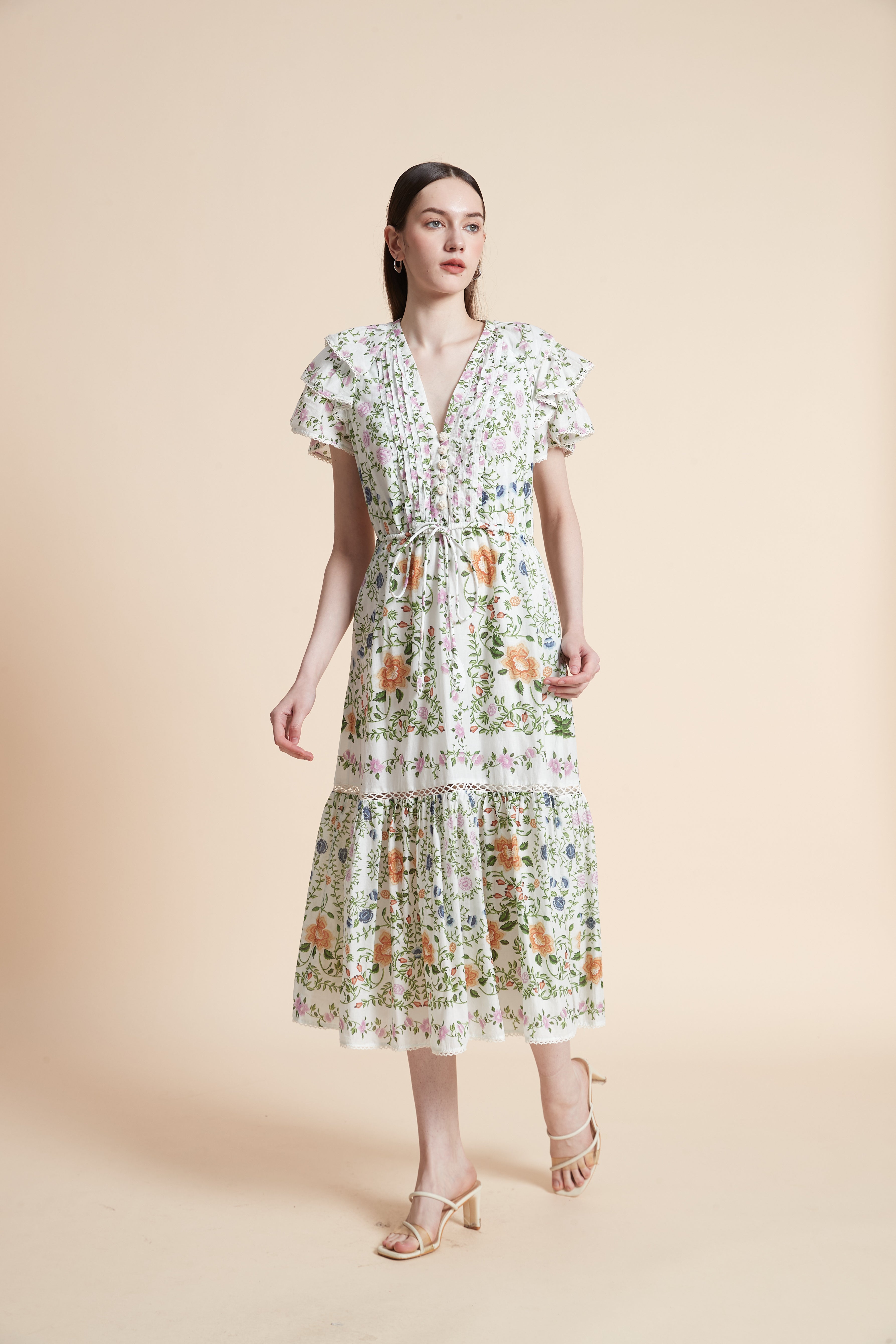 Short Sleeve Printed Midi Dress