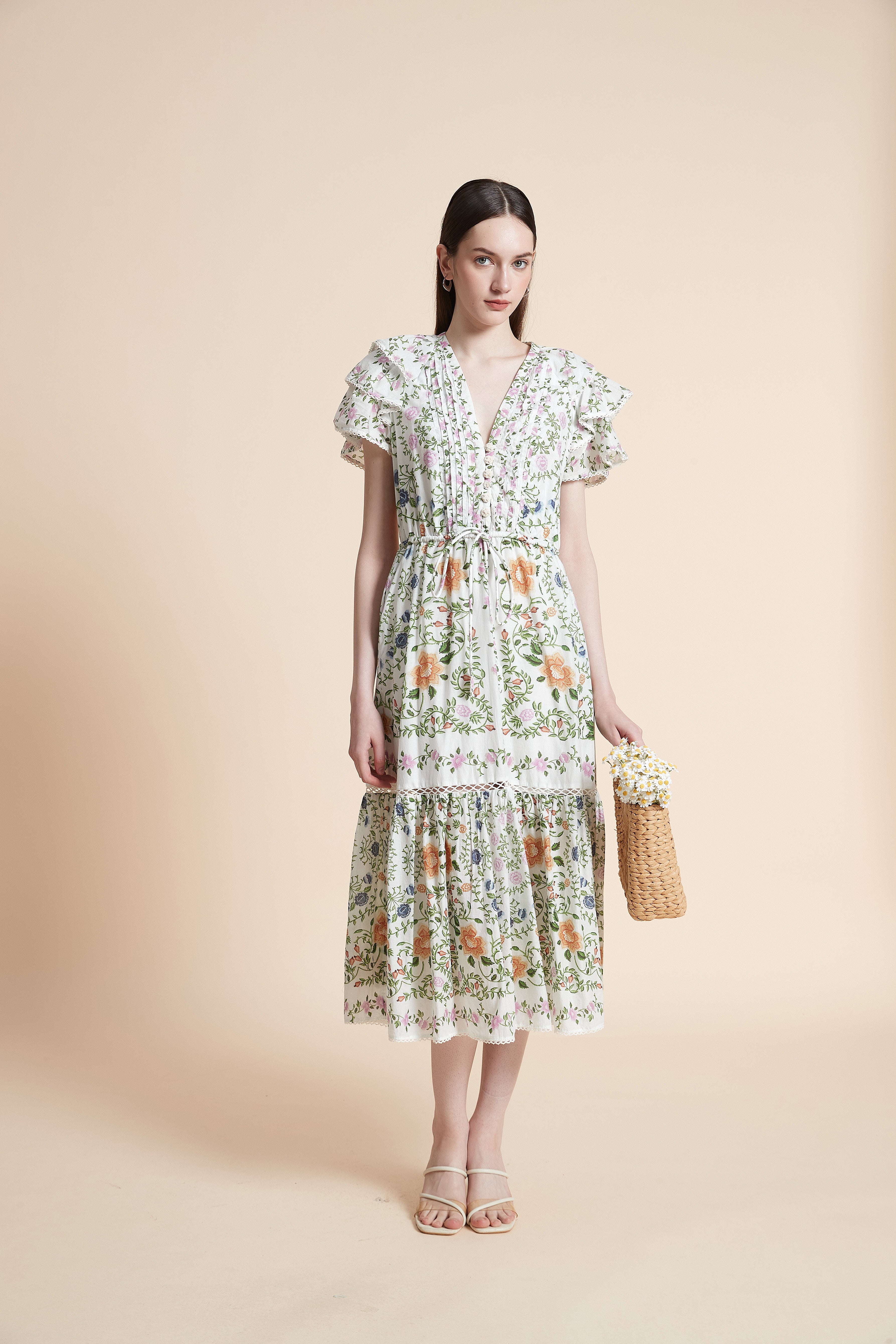 Short Sleeve Printed Midi Dress