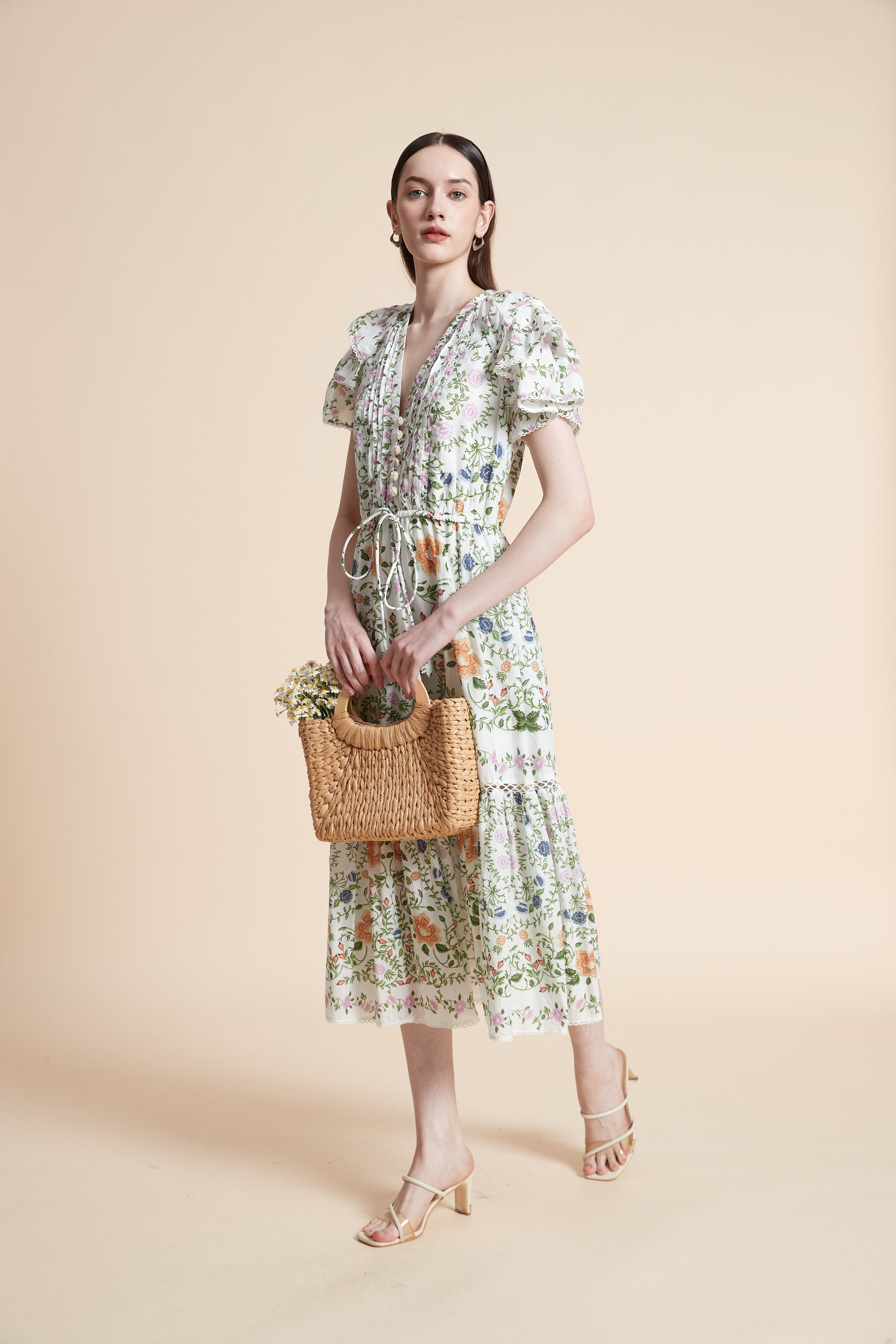 Short Sleeve Printed Midi Dress