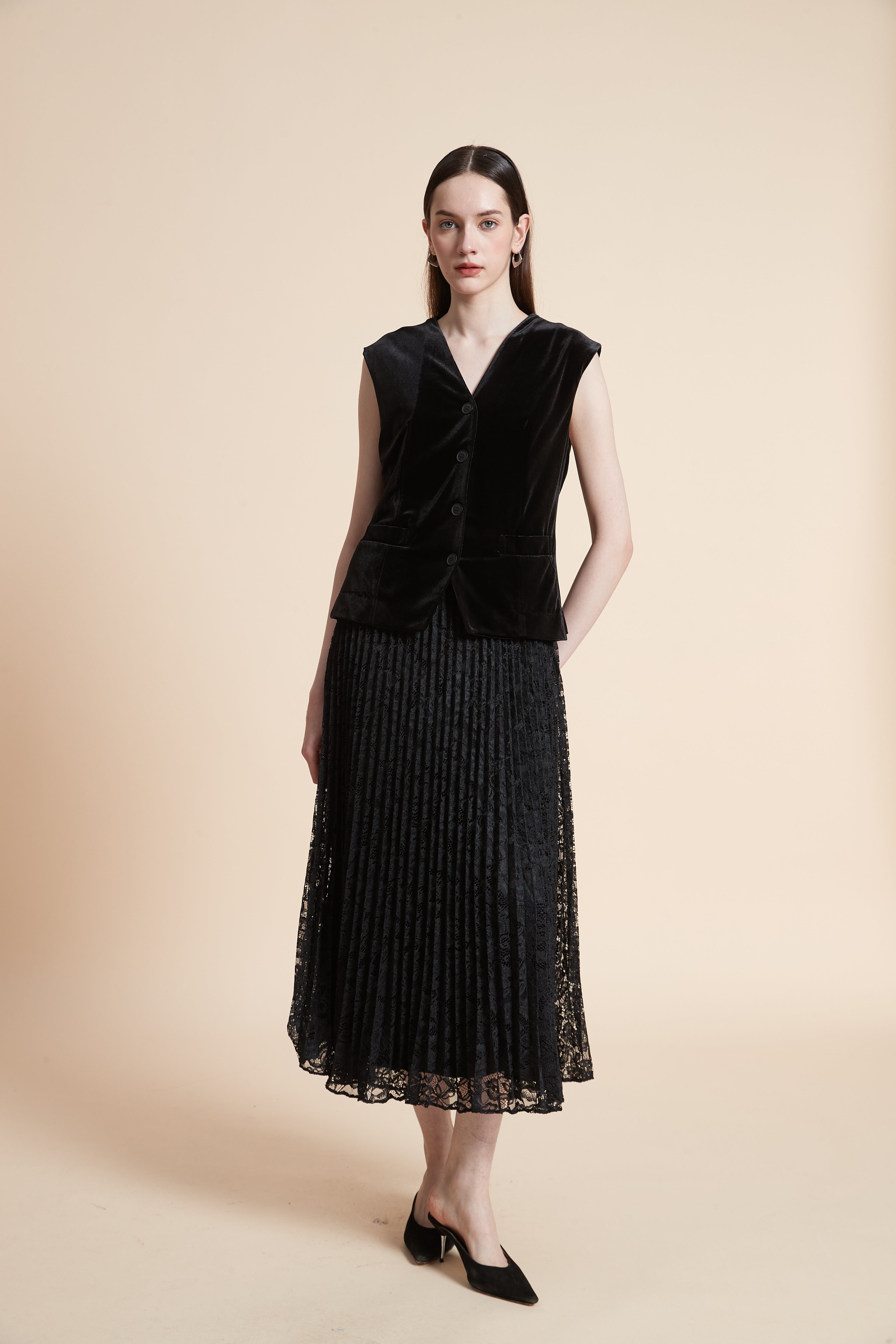 Pleated Sleeveless Midi Dress
