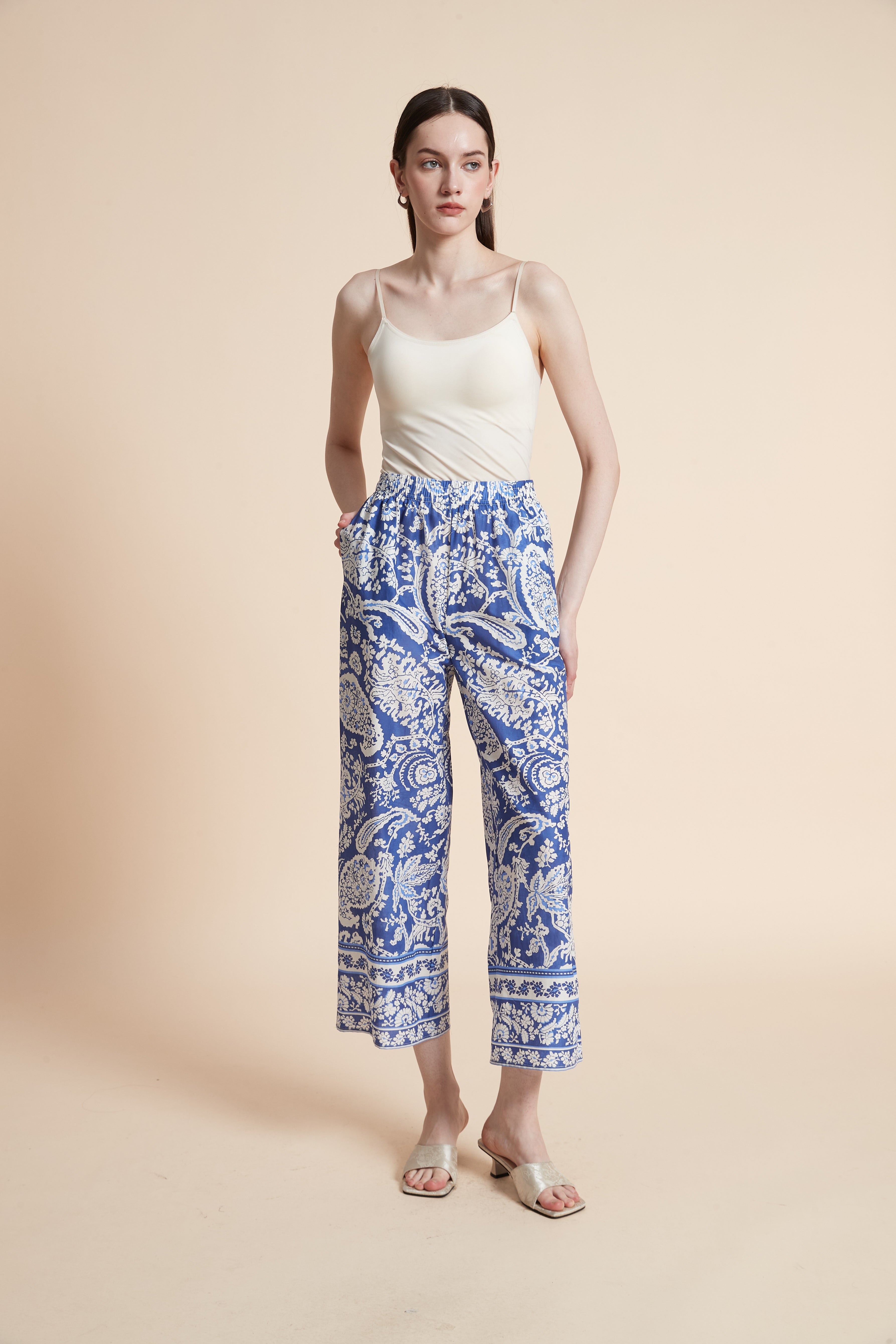 بنطلون طويل منقوش واسع