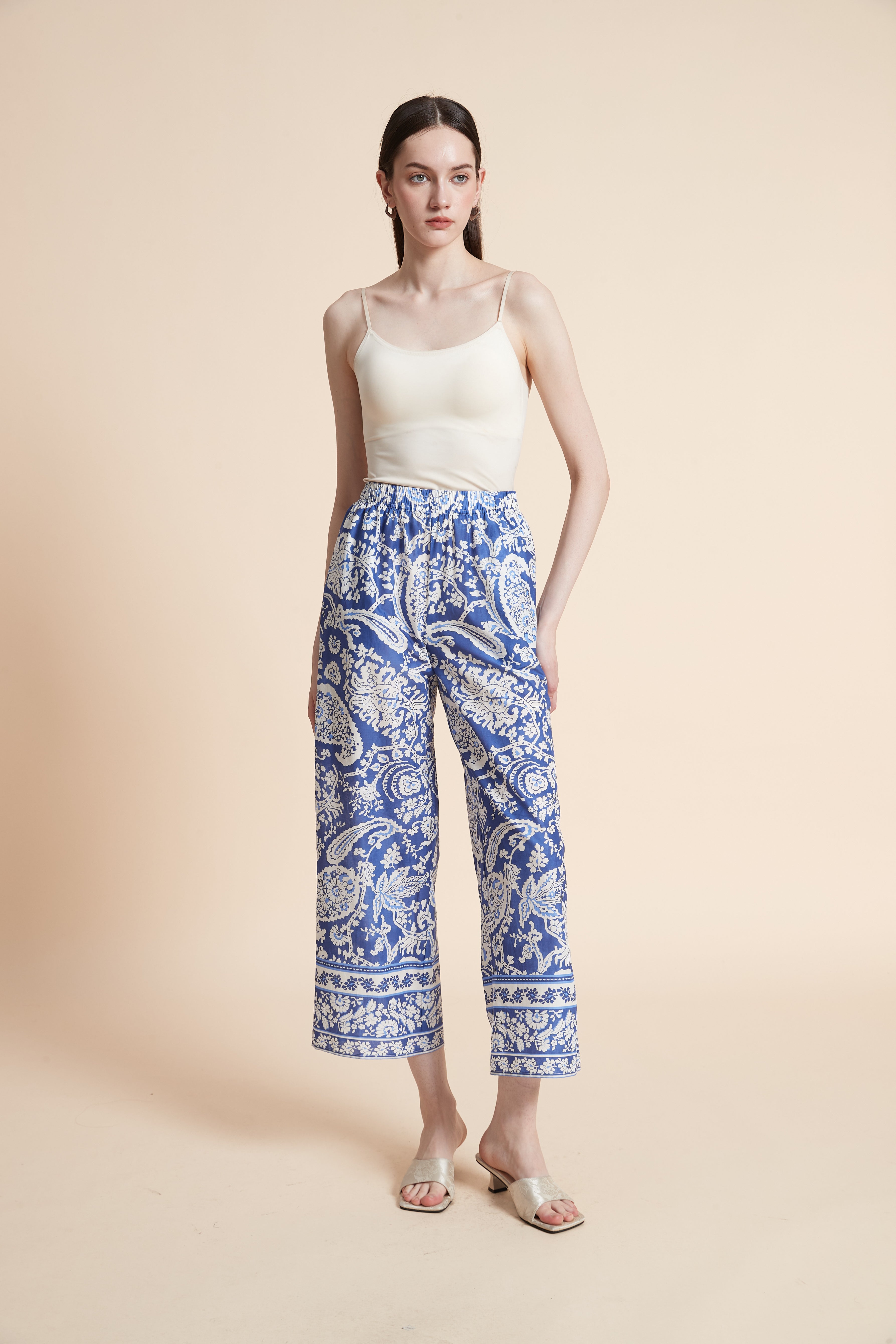 بنطلون طويل منقوش واسع