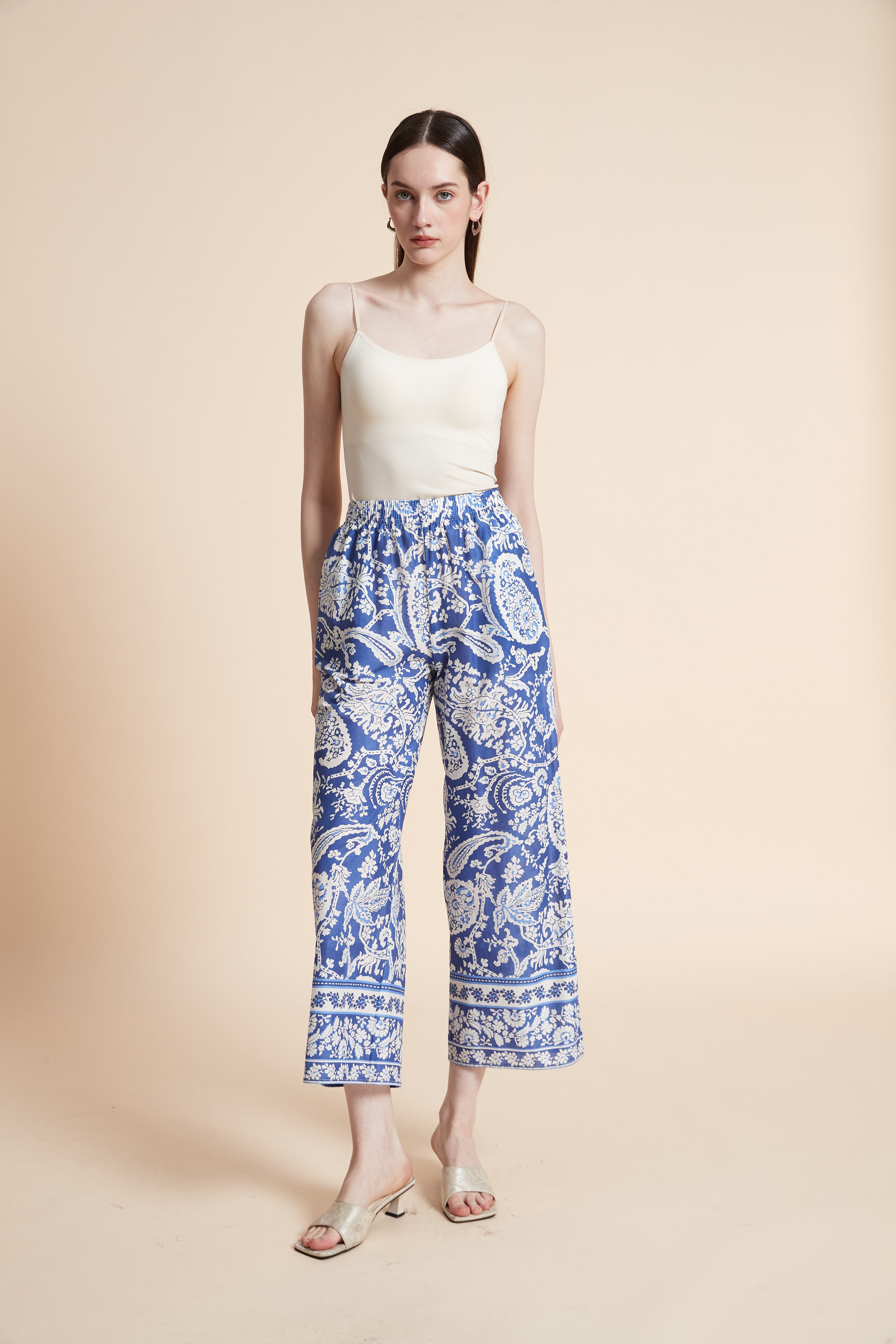 بنطلون طويل منقوش واسع