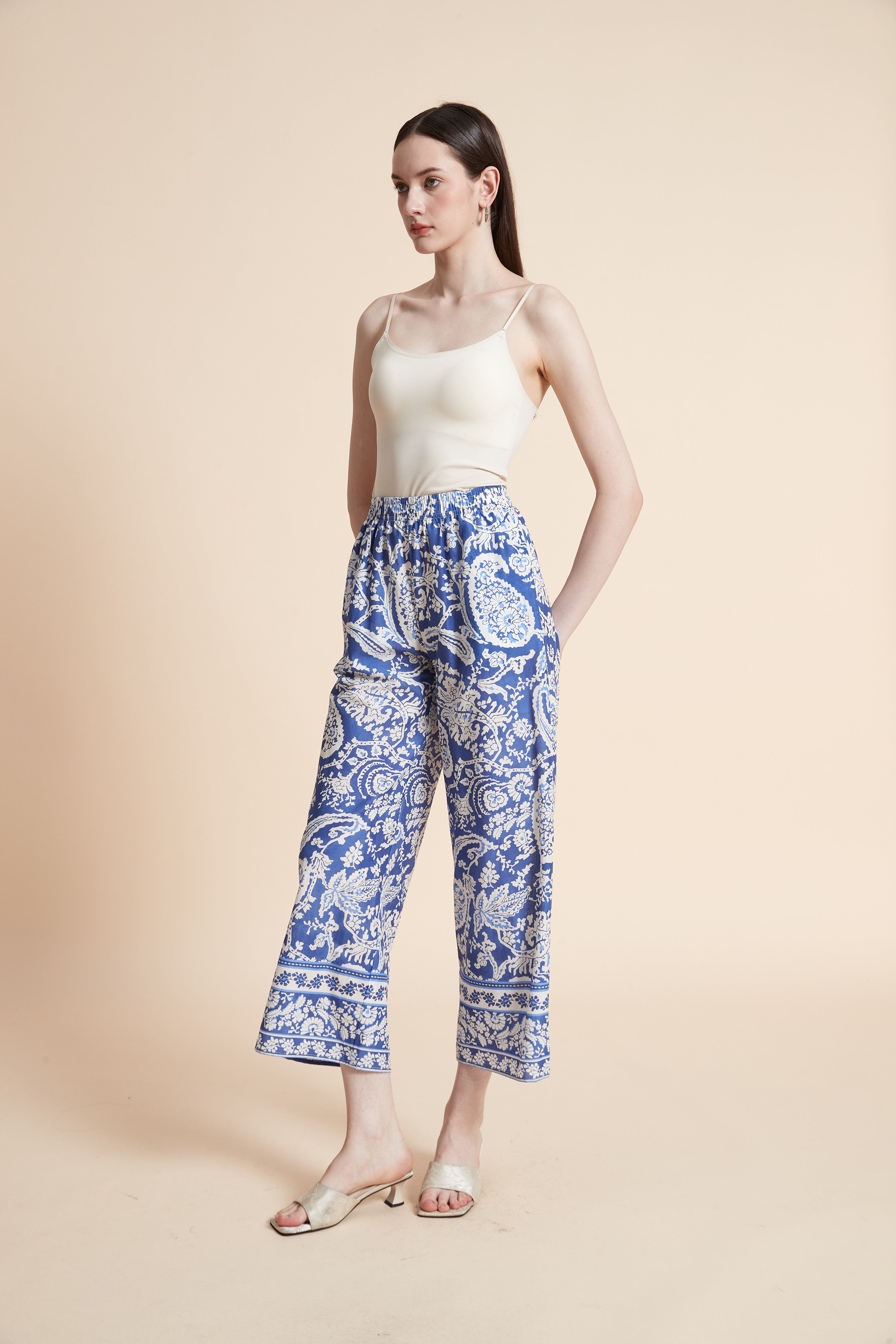 بنطلون طويل منقوش واسع