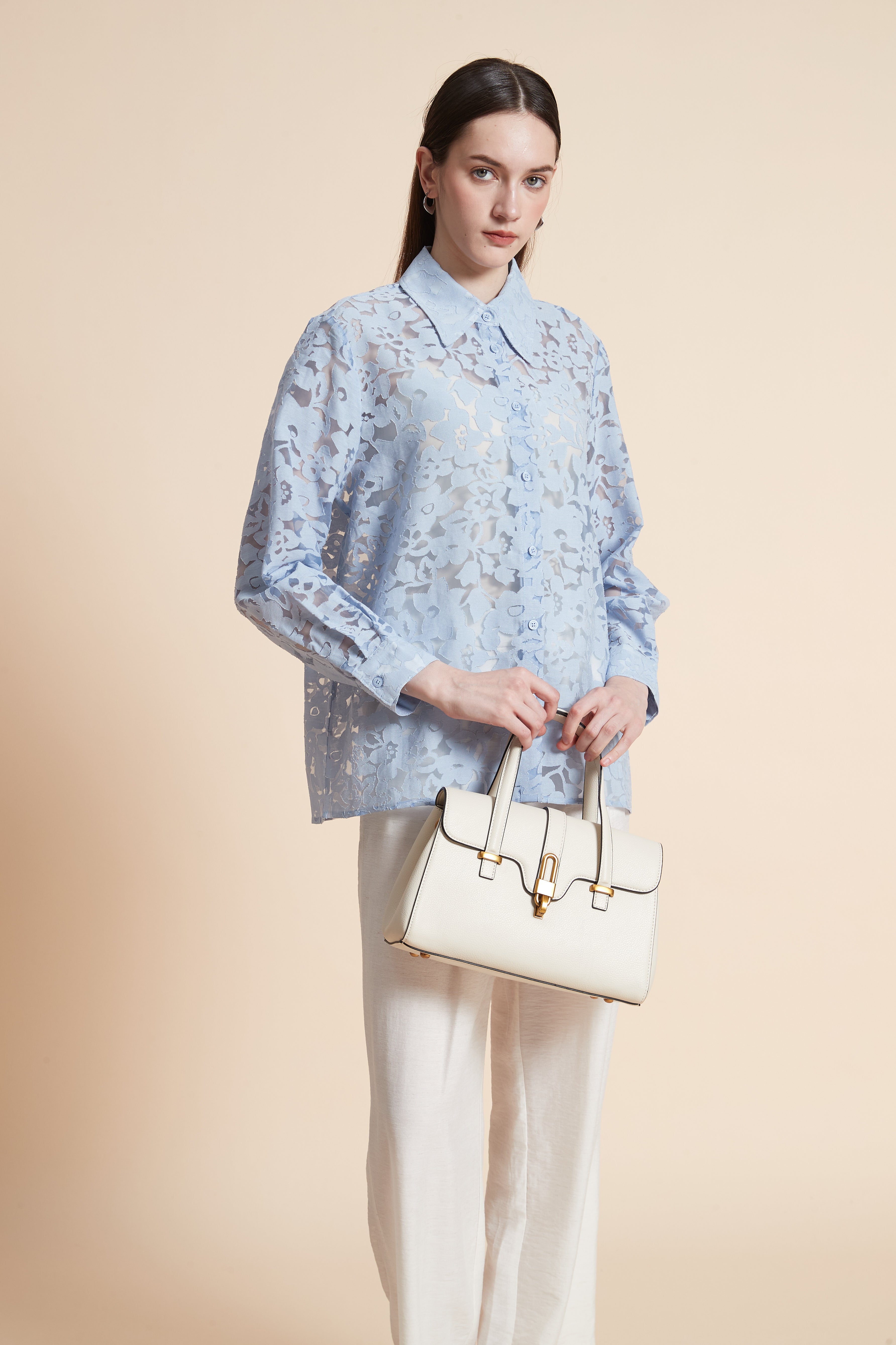 Embroidered Sheer Long Sleeve Shirt