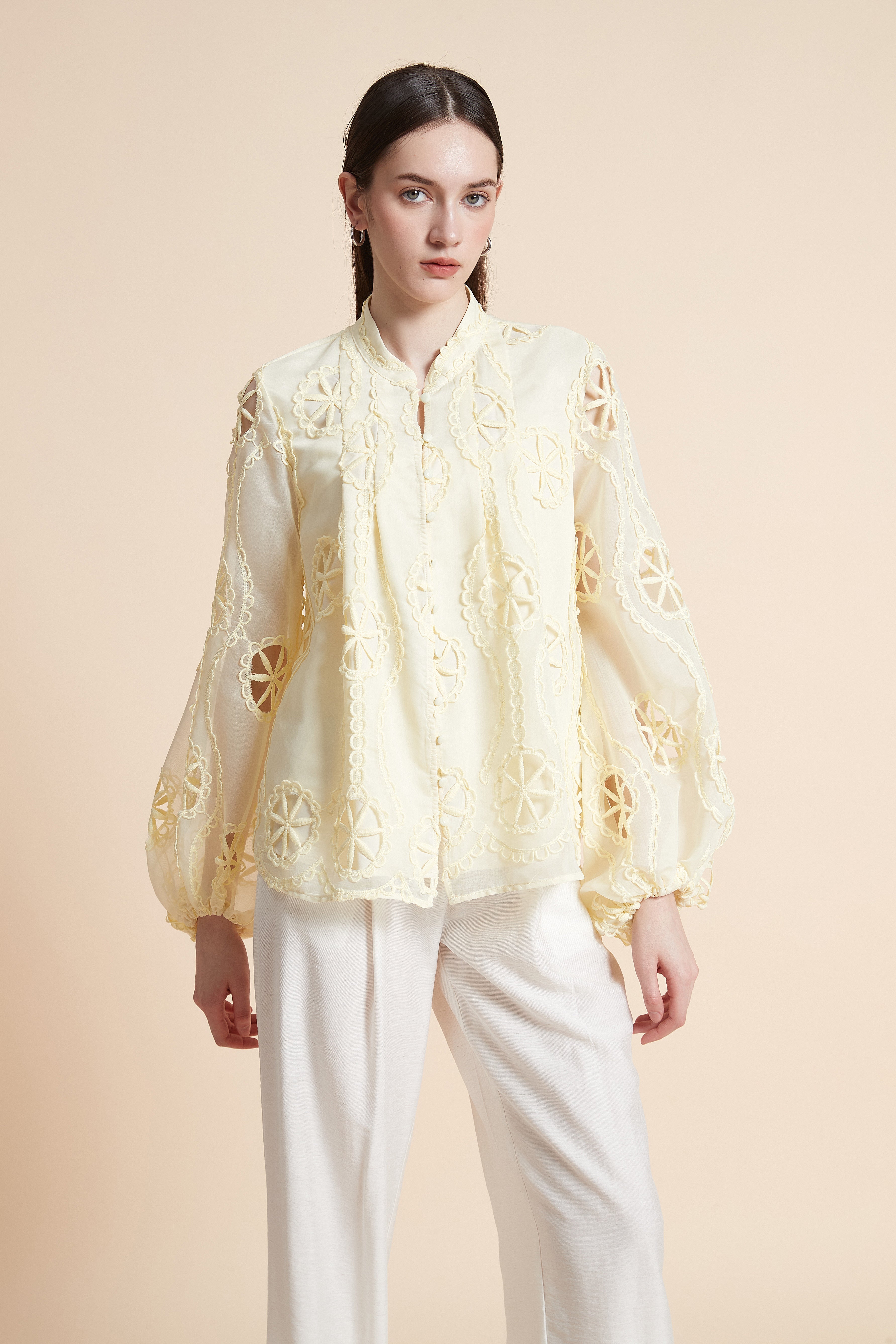 بلوزة مطرزة بأكمام طويلة