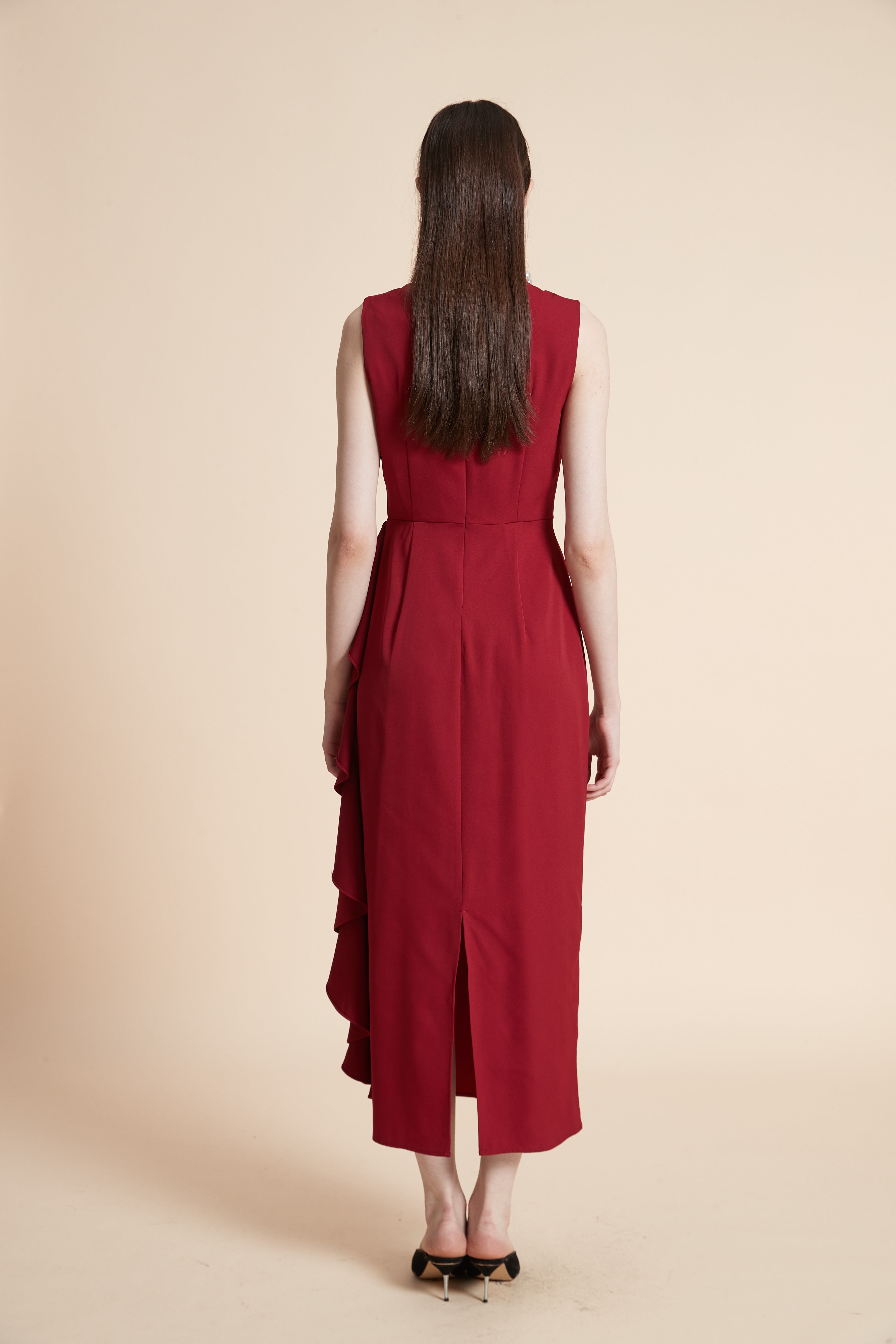 Solid Maxi Dress with Ruffles - Sleeveless