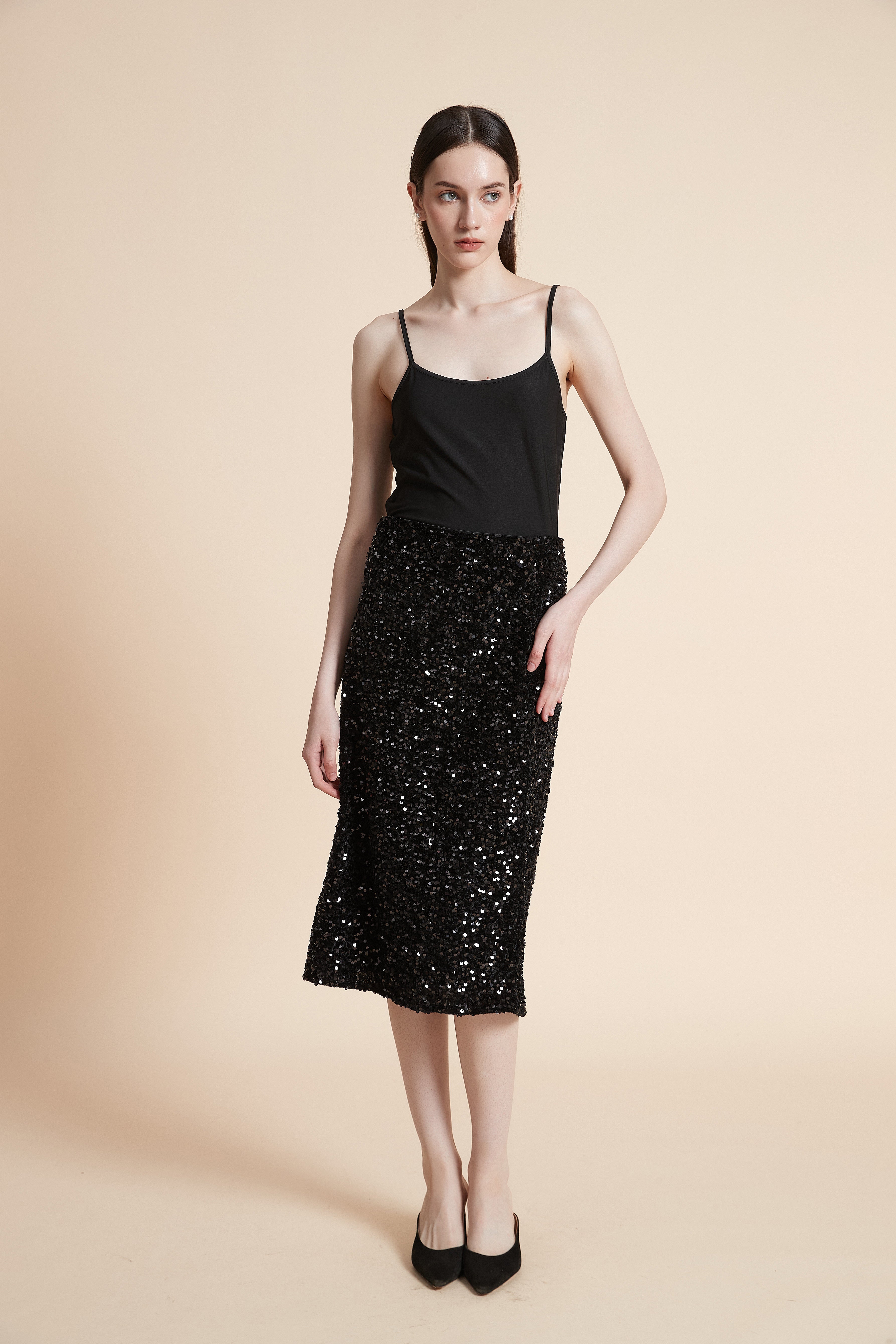 Shiny Printed Midi Skirt