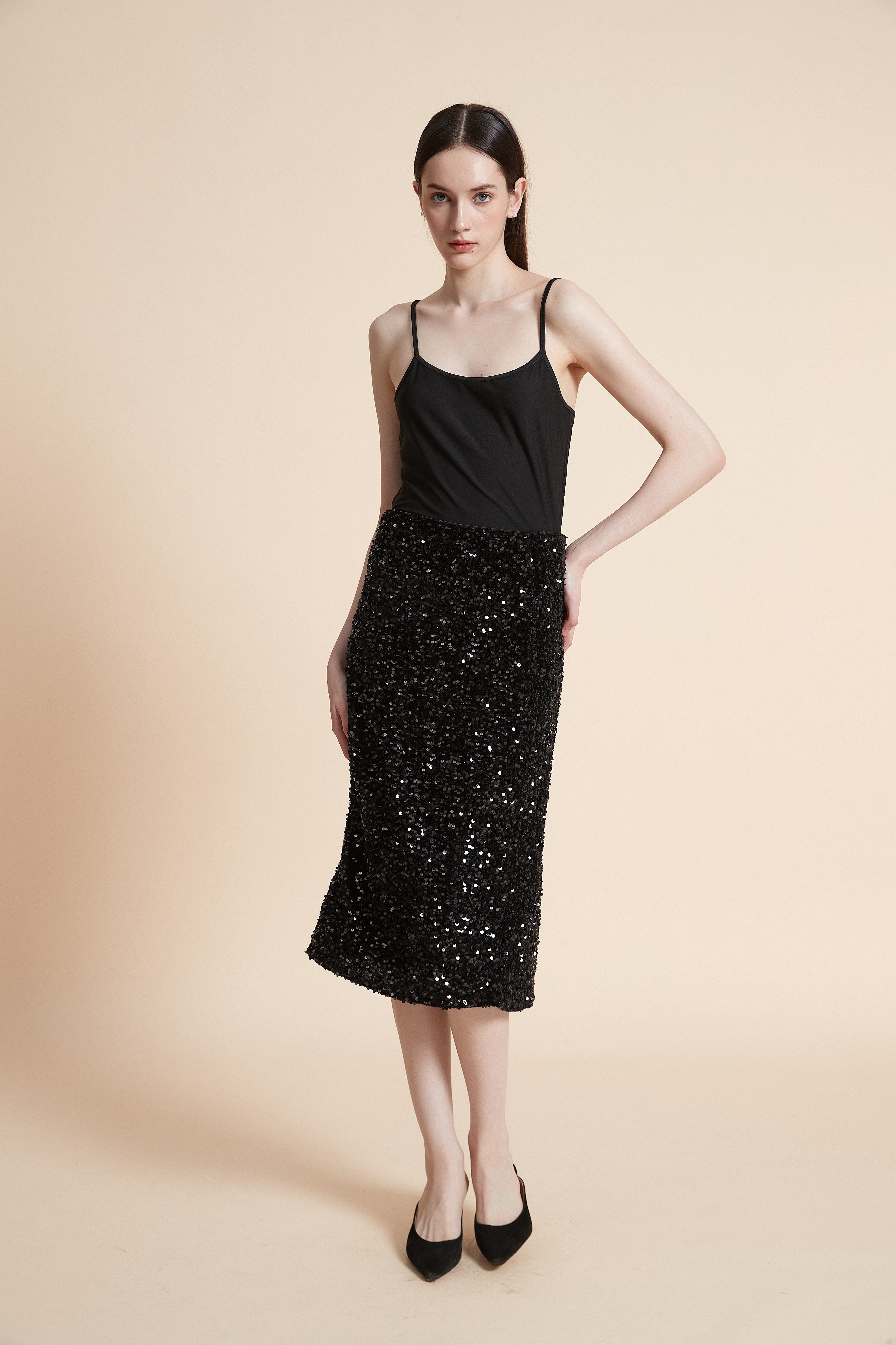 Shiny Printed Midi Skirt