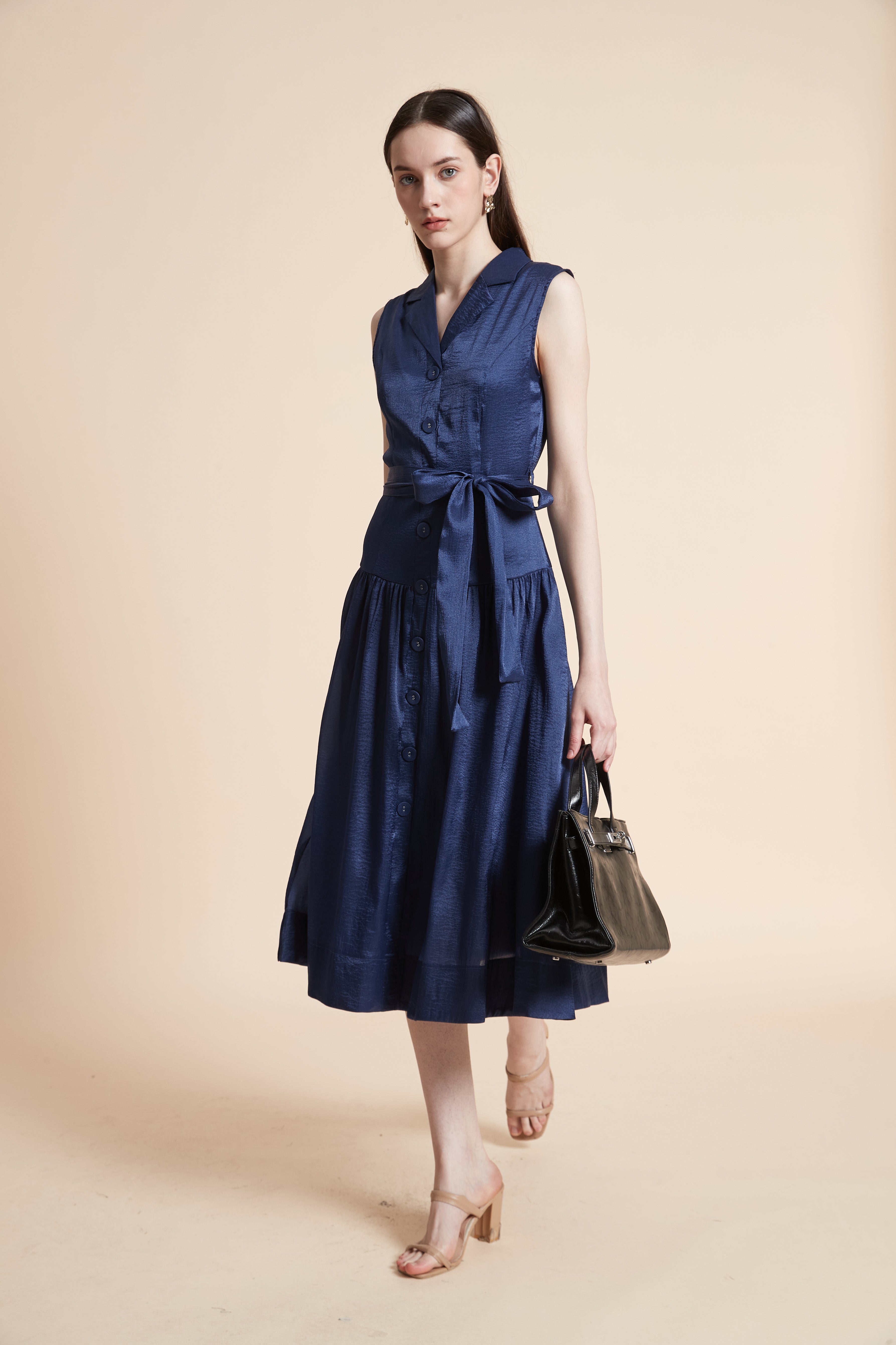 Sleeveless Midi Dress with Waist Belt