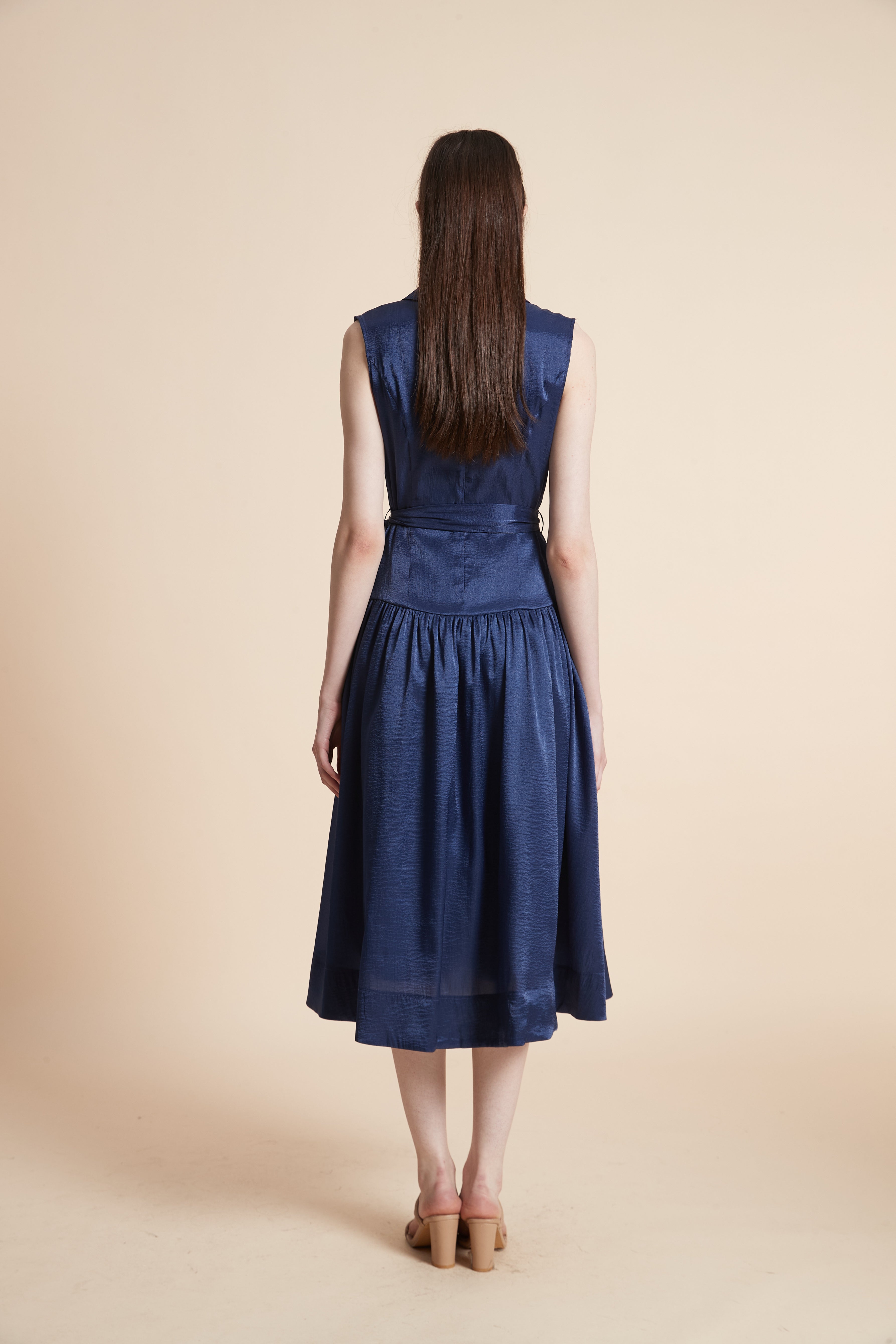 Sleeveless Midi Dress with Waist Belt