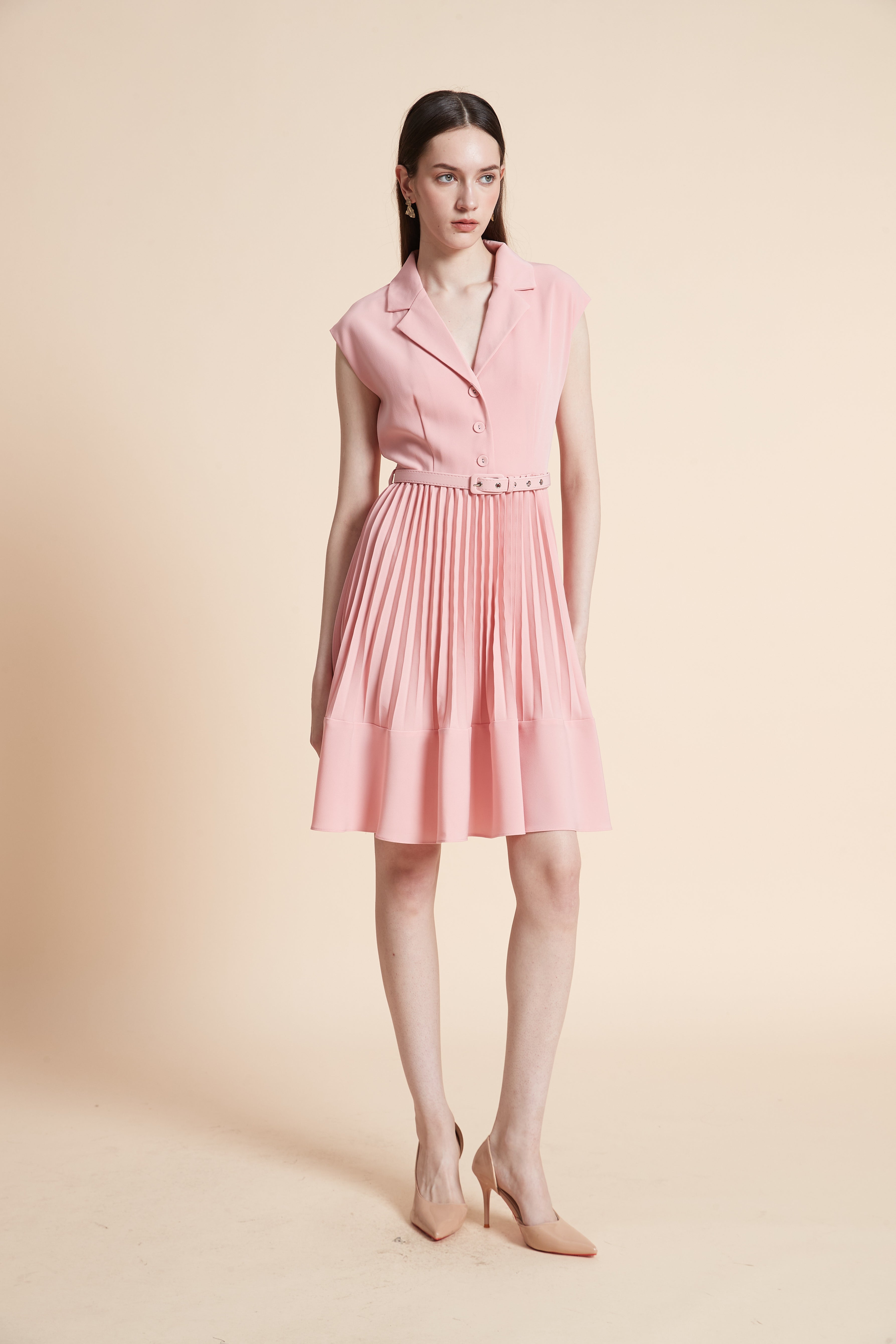 فستان بطول الركبة سادة بدون أكمام بليسية