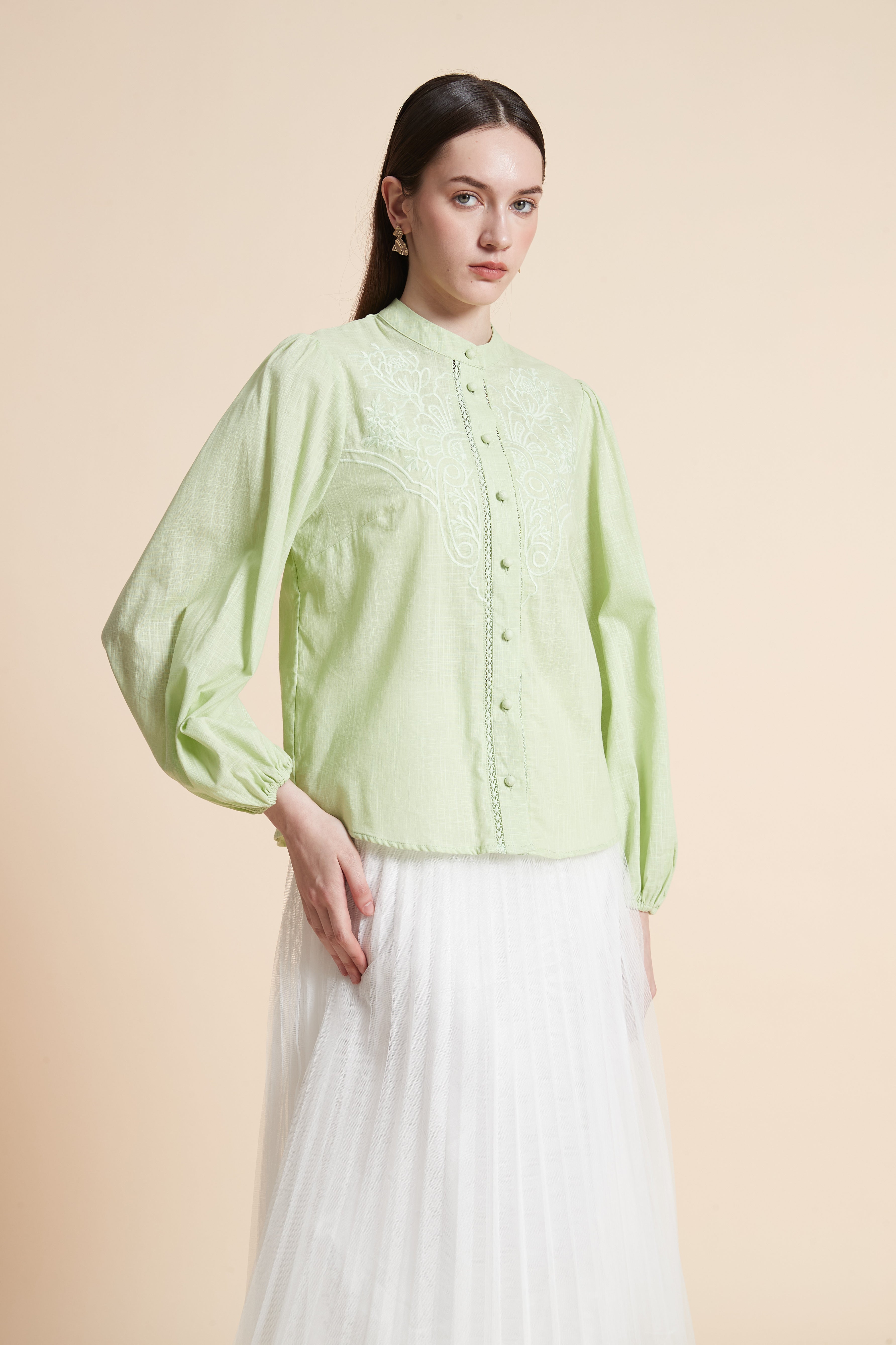 Solid Long Sleeve Loose Blouse