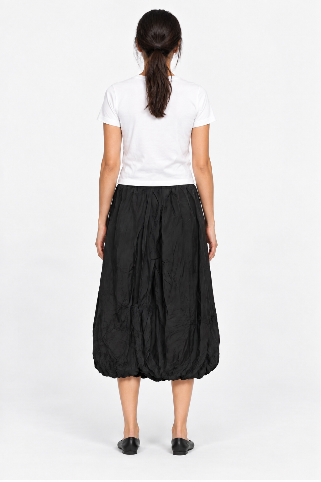Plain Midi Skirt with Elastic Waist