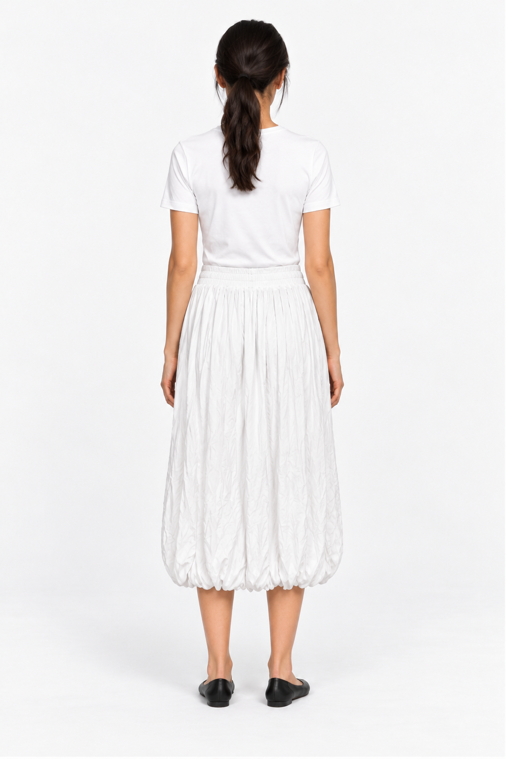 Plain Midi Skirt with Elastic Waist