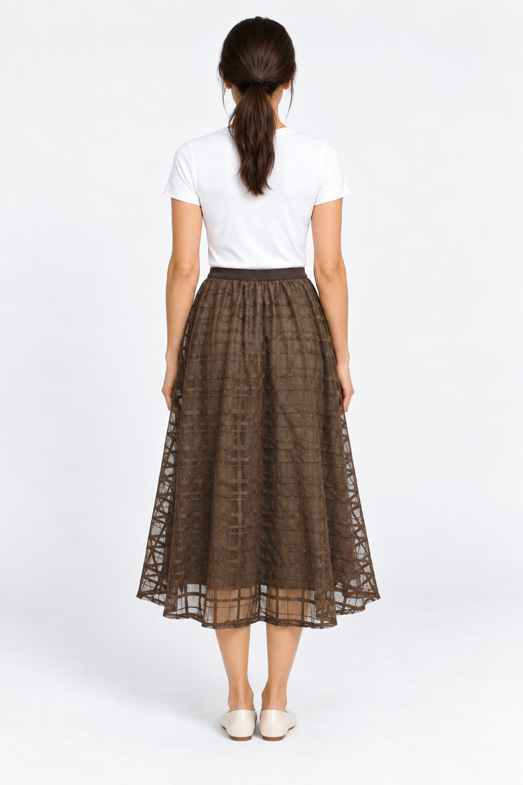 Quilted Checkered Skirt with Elastic Waist