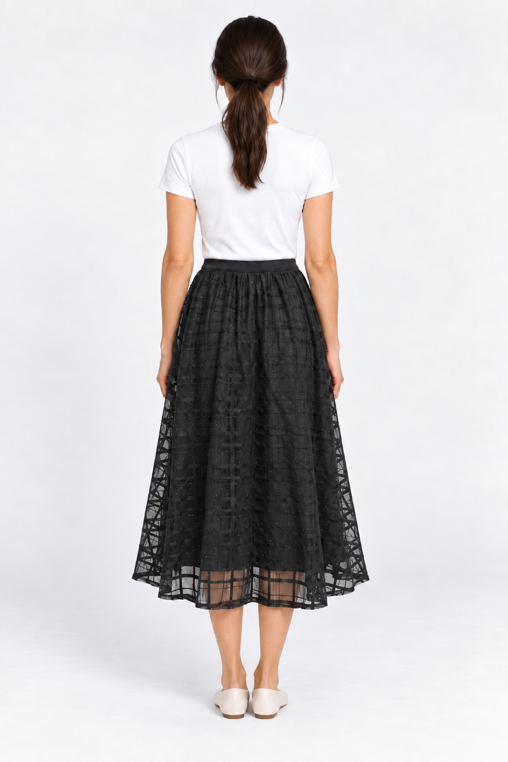 Quilted Checkered Skirt with Elastic Waist
