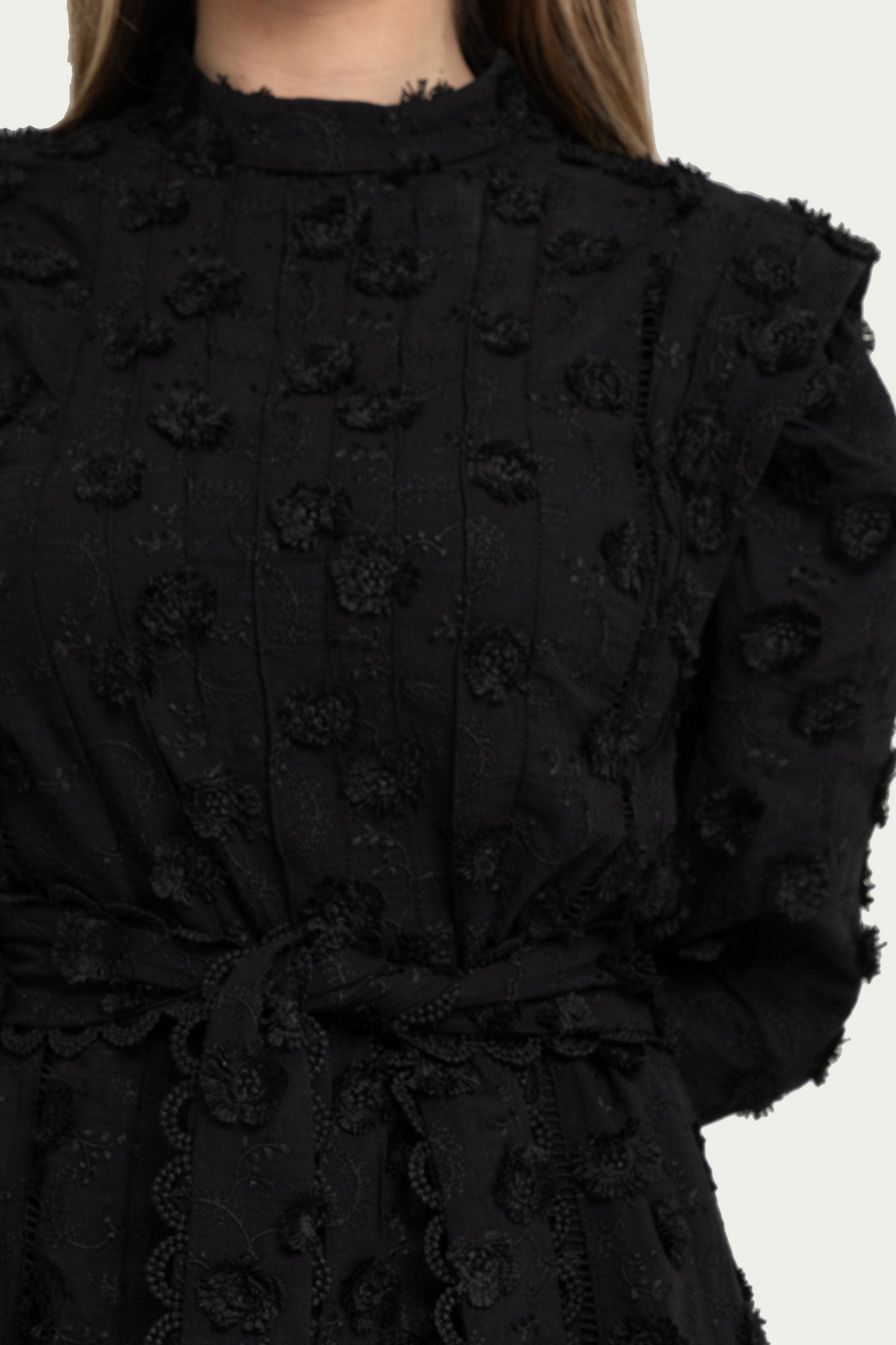 Yola Short Embroidered Dress with Belt