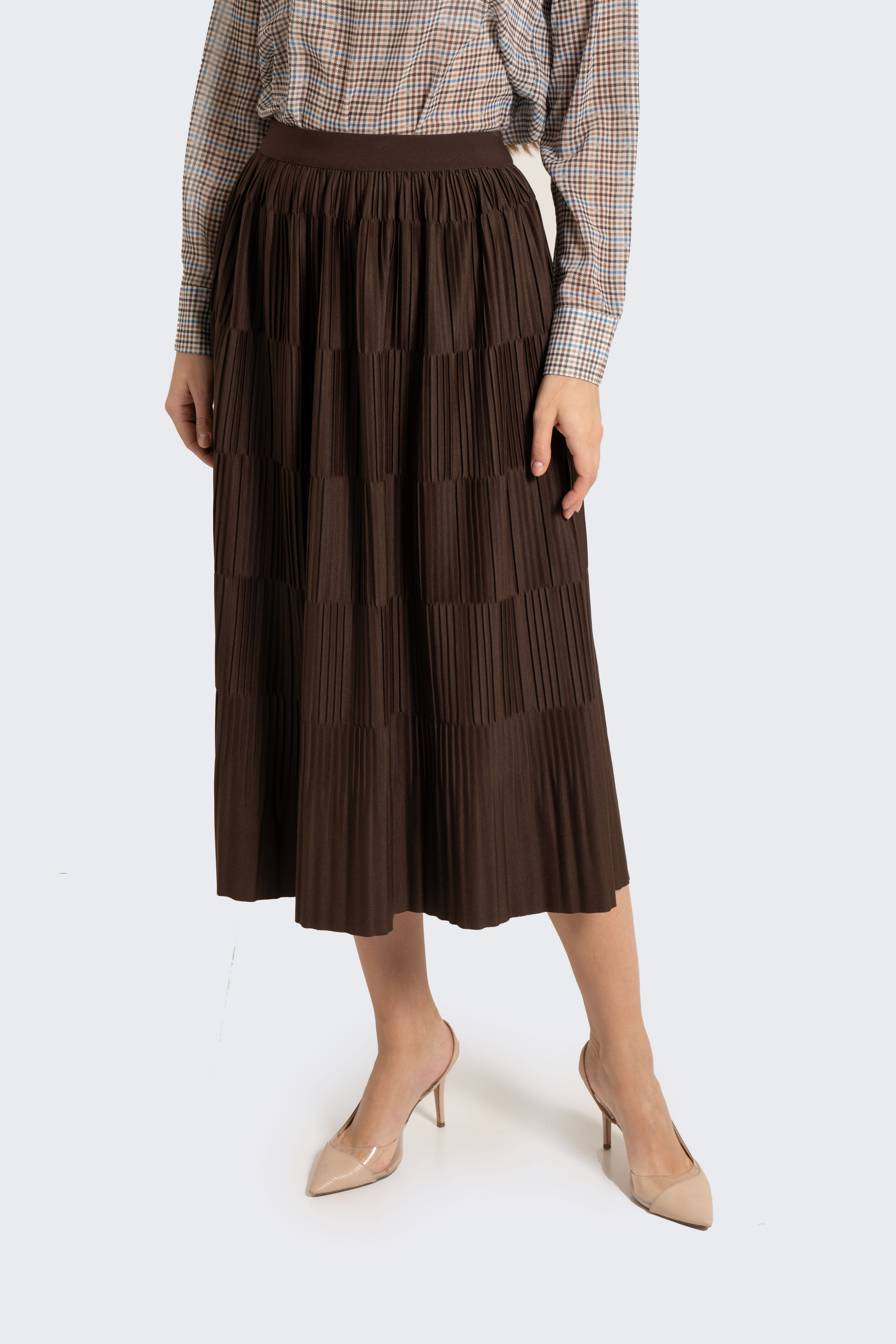 Plain Solid Pleated Midi Skirt