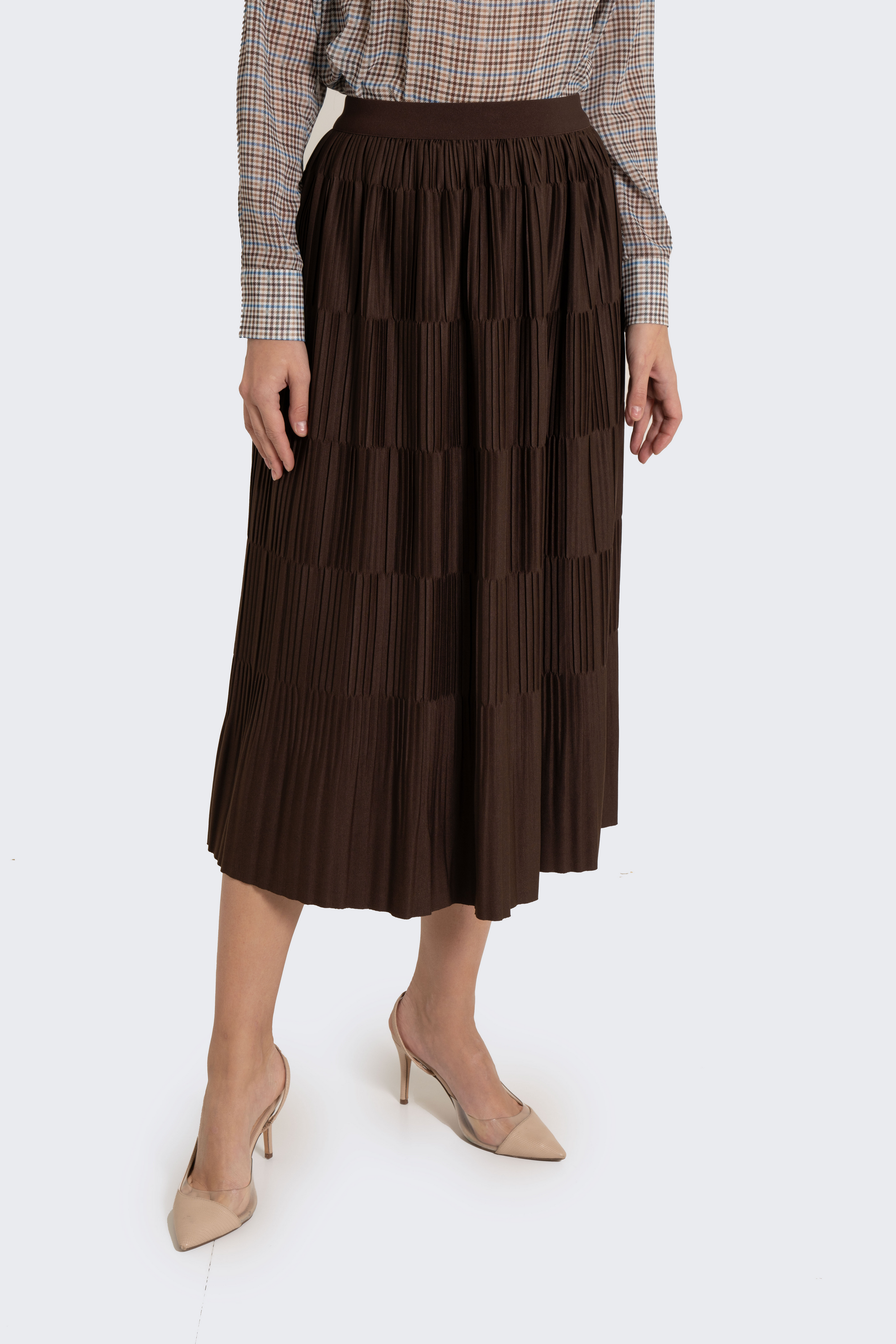 Plain Solid Pleated Midi Skirt
