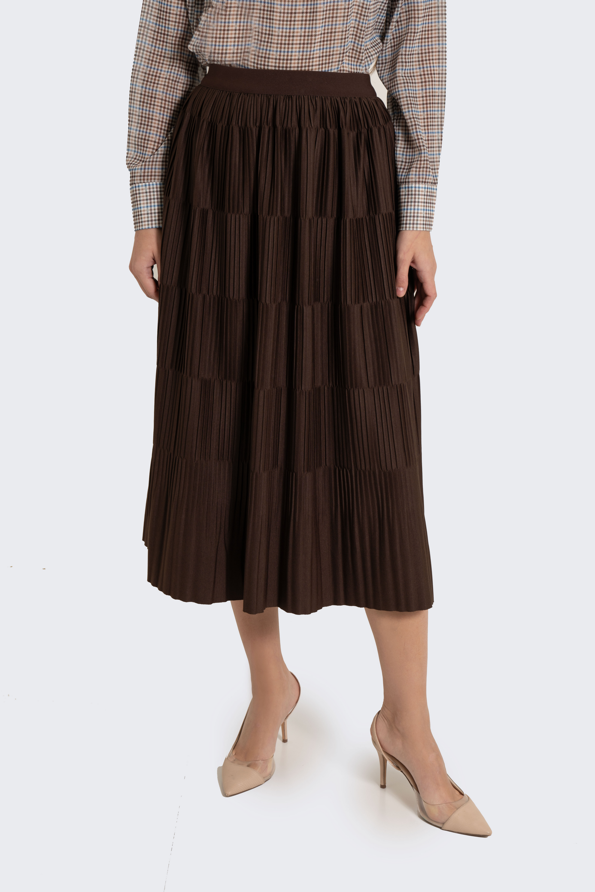 Plain Solid Pleated Midi Skirt