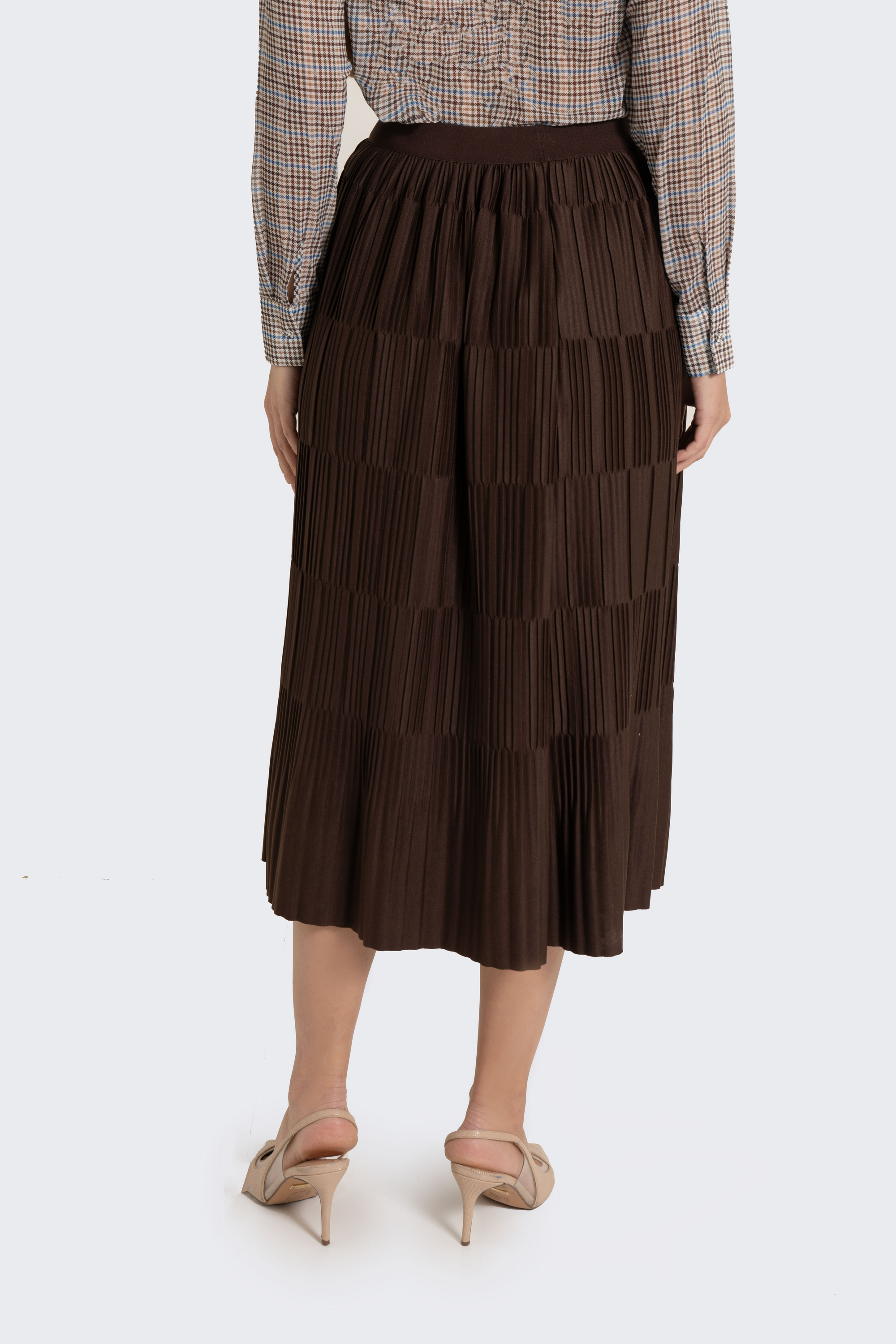 Plain Solid Pleated Midi Skirt