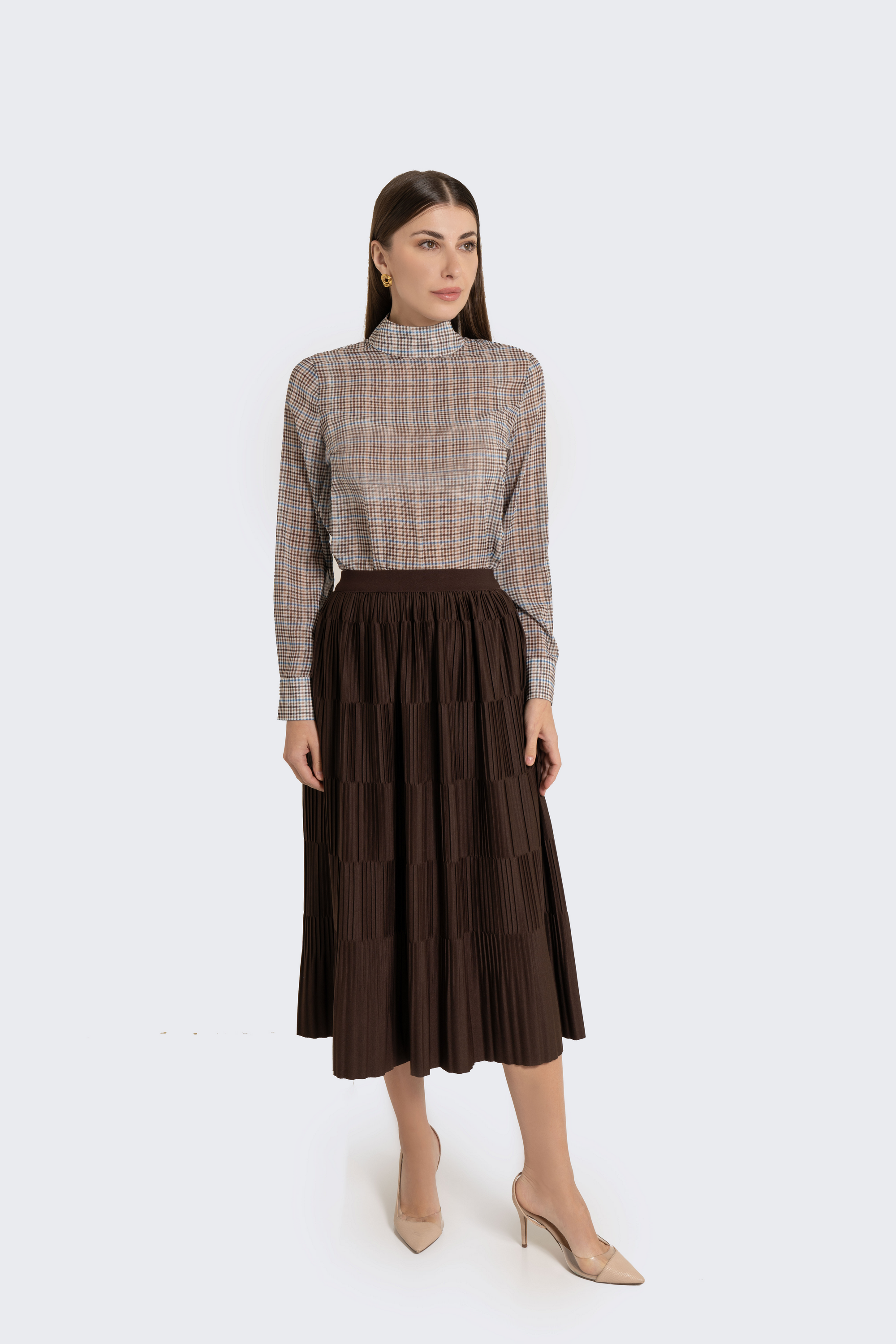 Plain Solid Pleated Midi Skirt