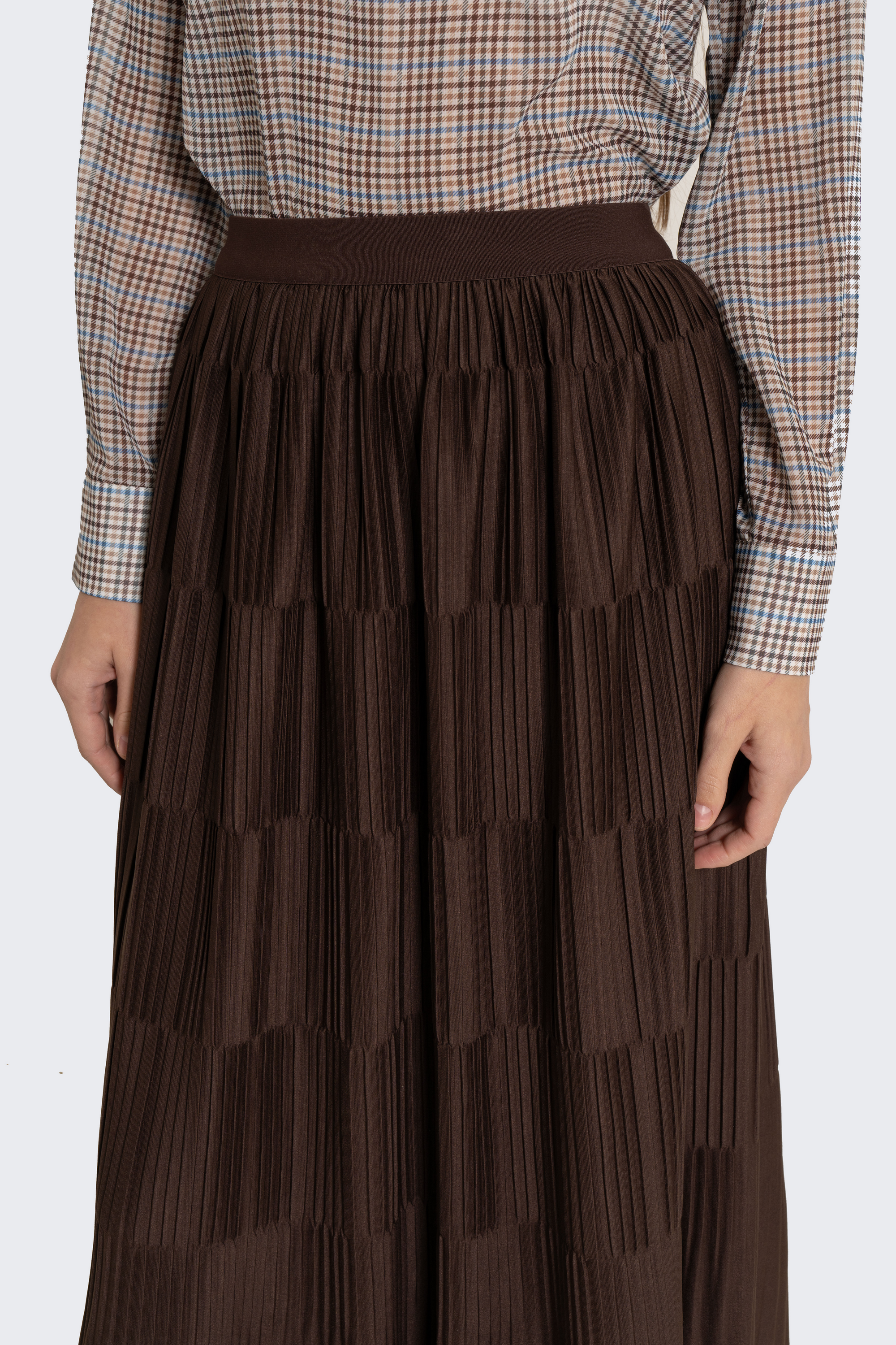 Plain Solid Pleated Midi Skirt