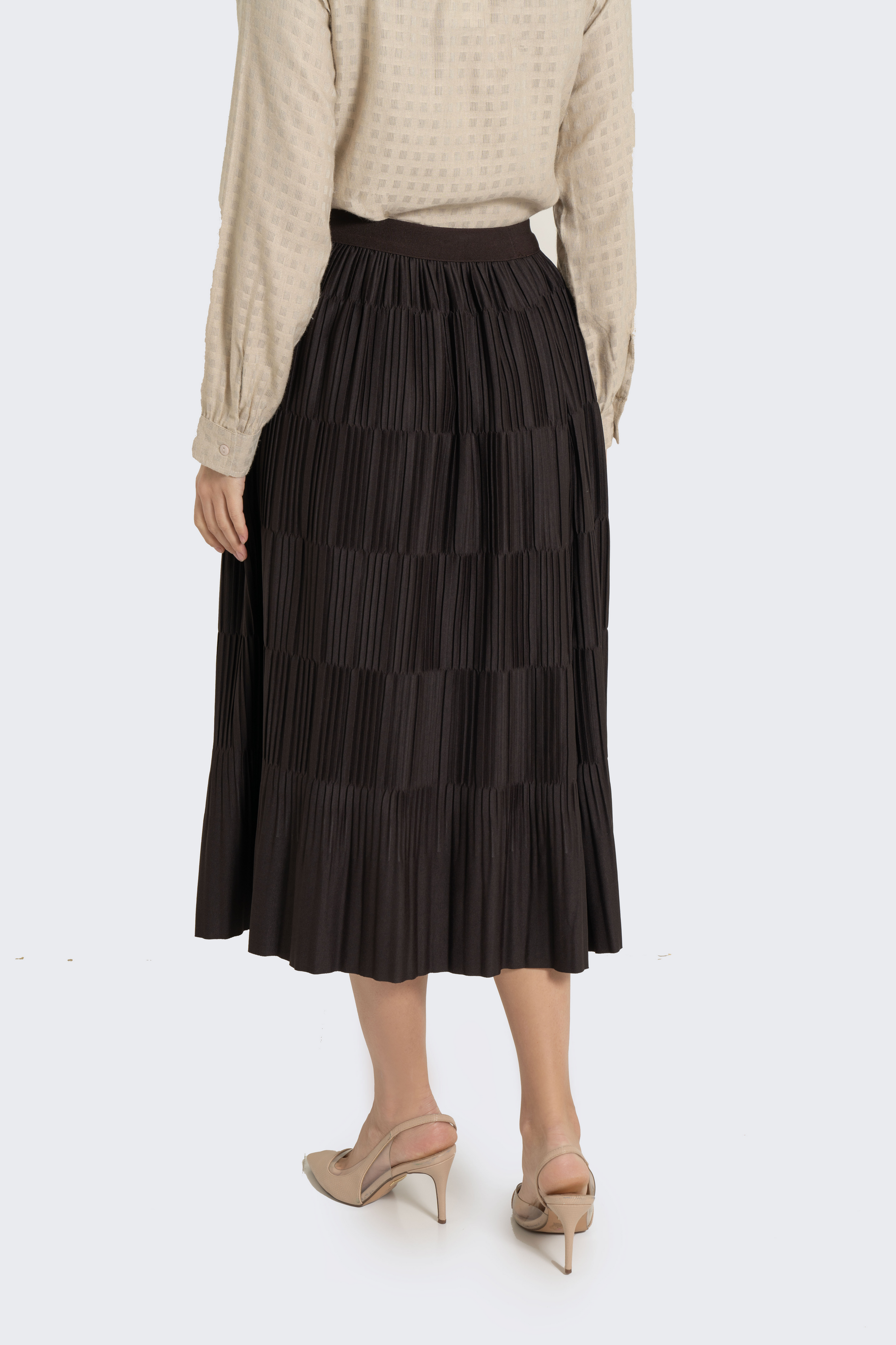 Plain Solid Pleated Midi Skirt