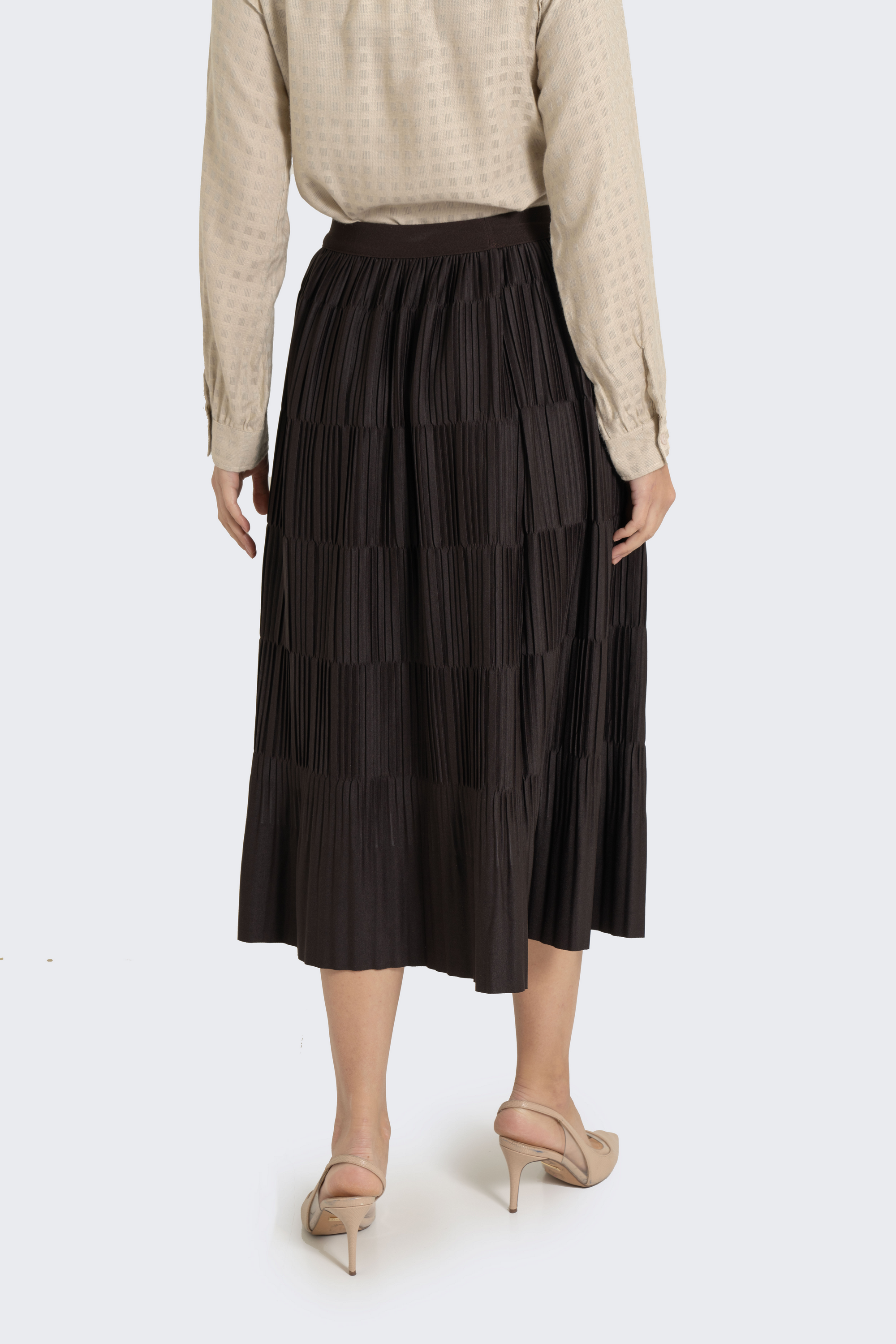 Plain Solid Pleated Midi Skirt