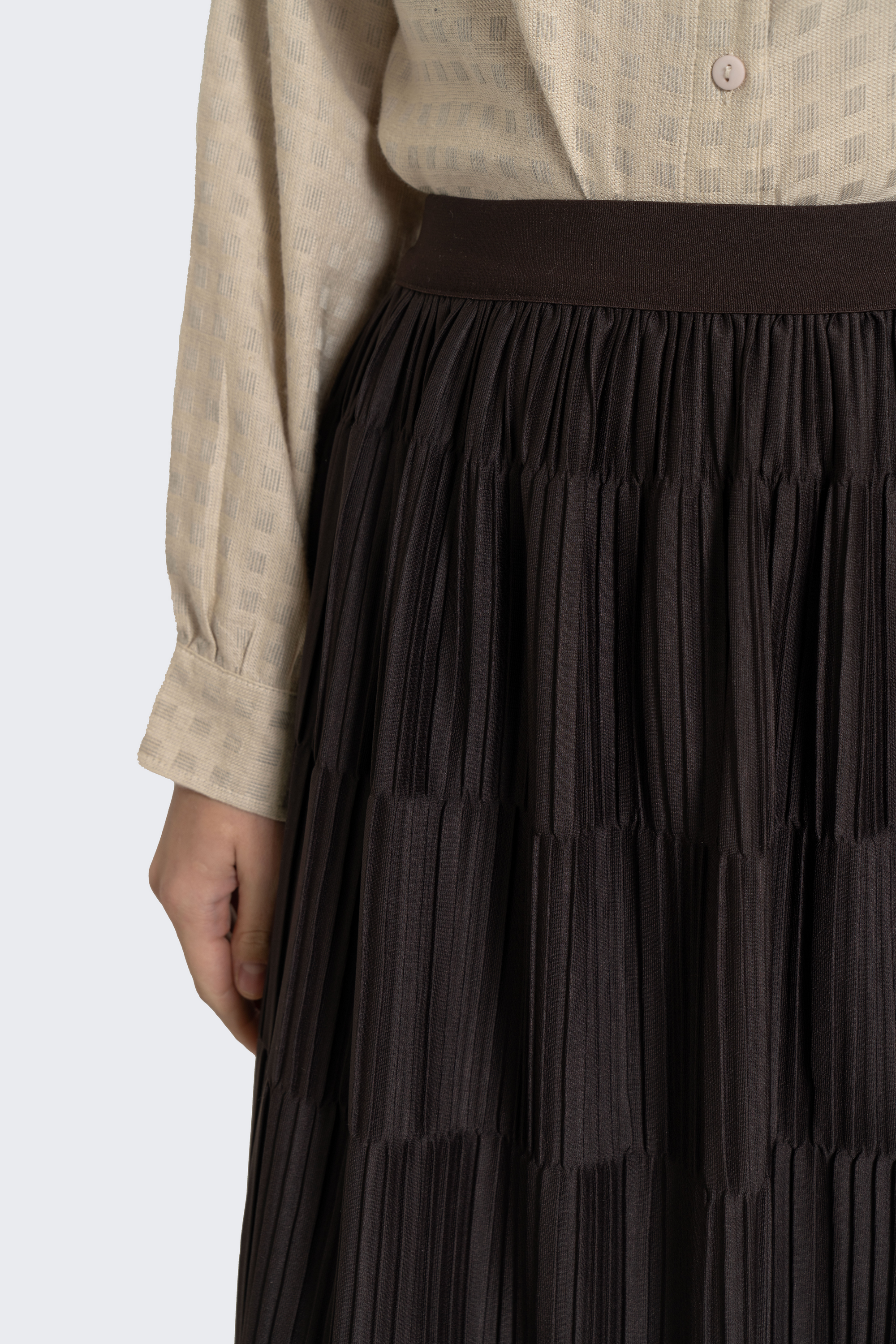 Plain Solid Pleated Midi Skirt