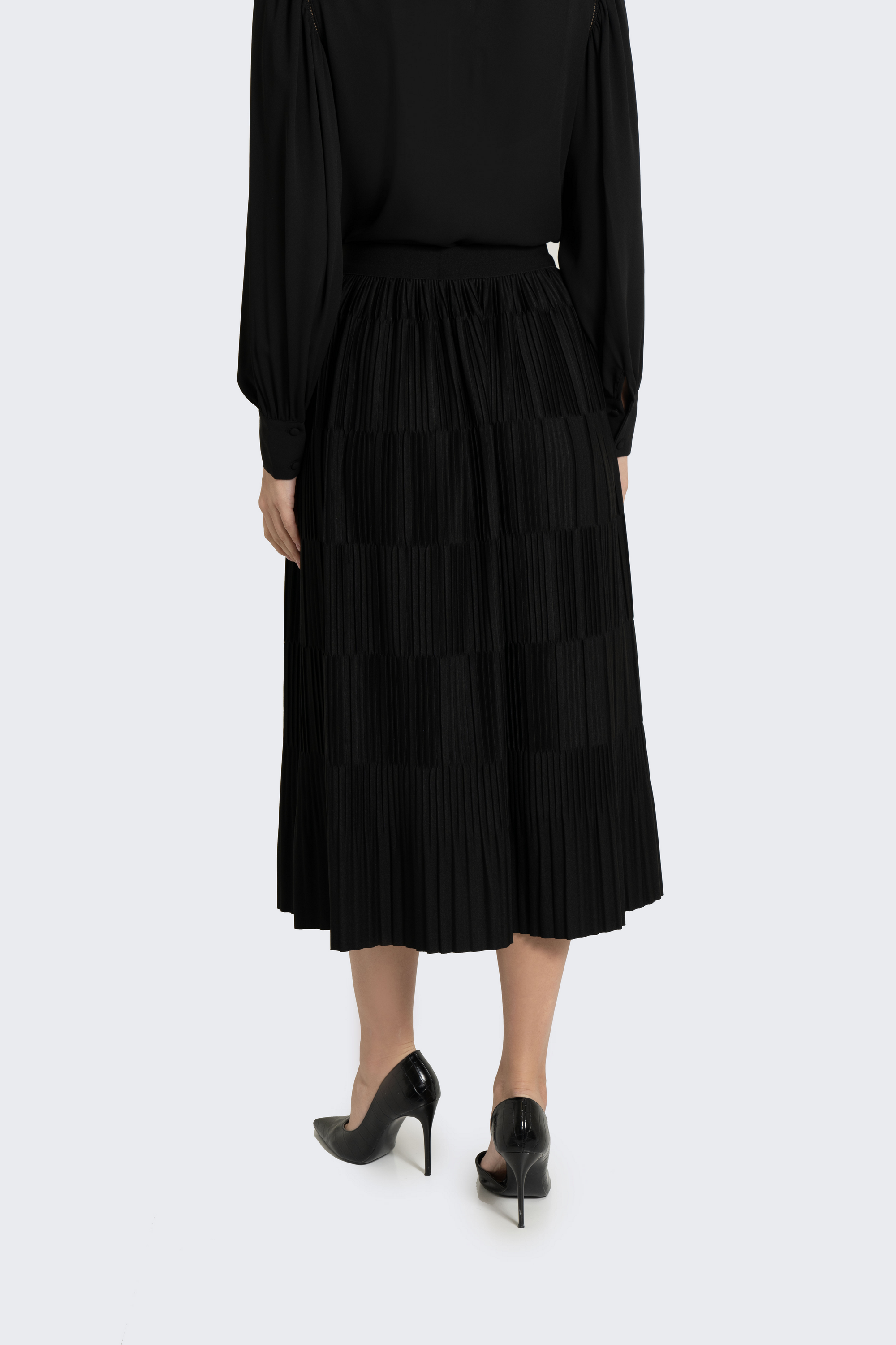 Plain Solid Pleated Midi Skirt