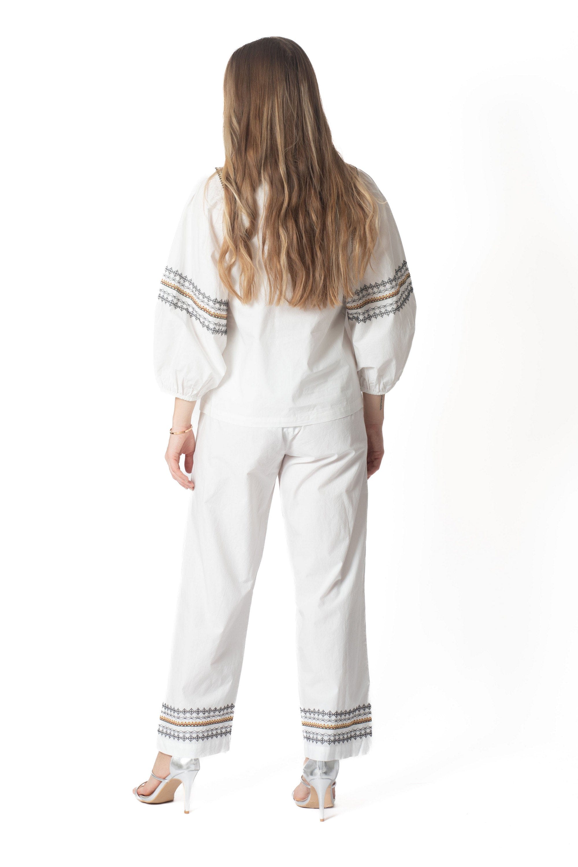 Wide-Leg Embroidered Long Trousers