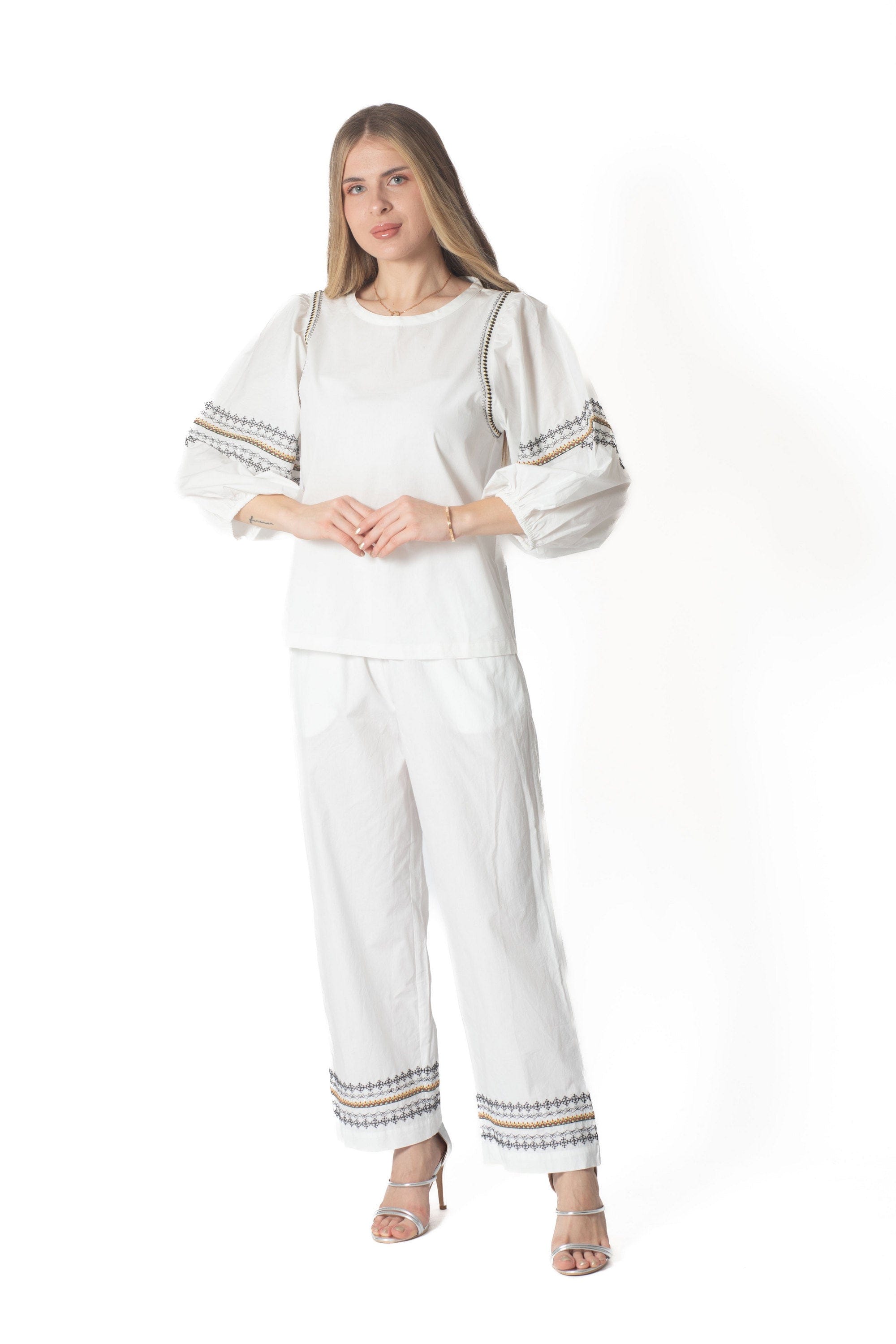 Wide-Leg Embroidered Long Trousers