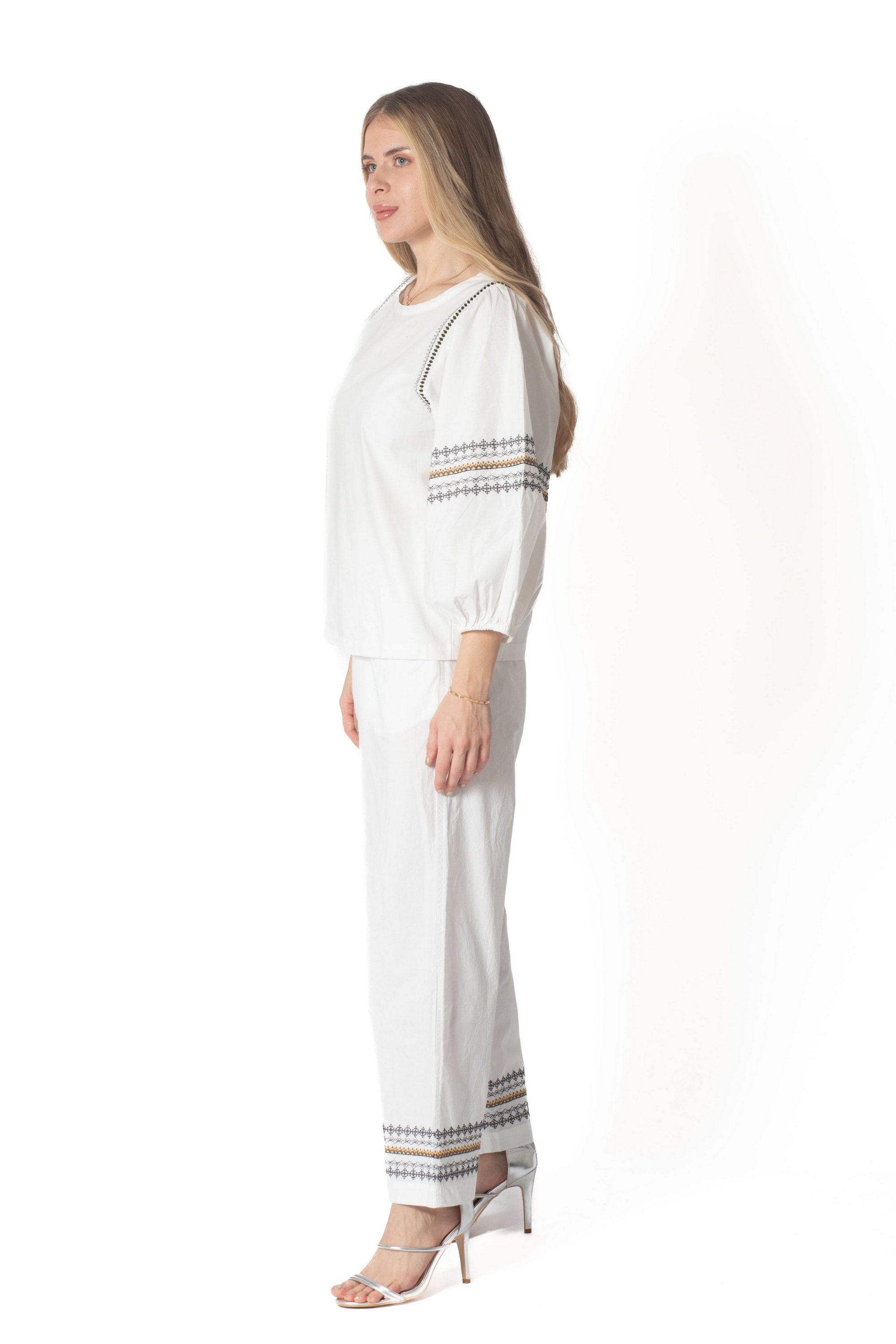 Wide-Leg Embroidered Long Trousers