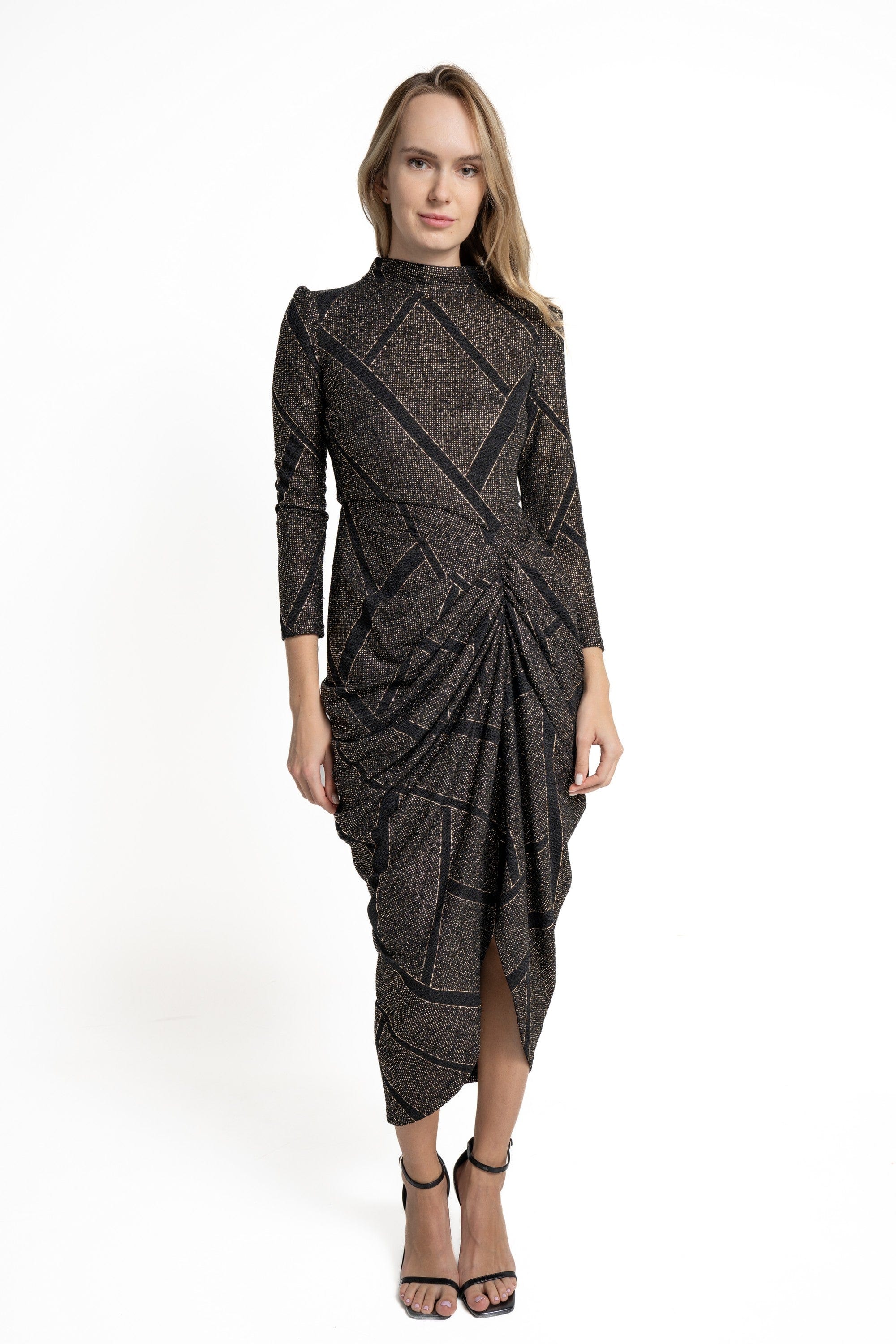 Yola Long Sleeve Ruched Midi Dress