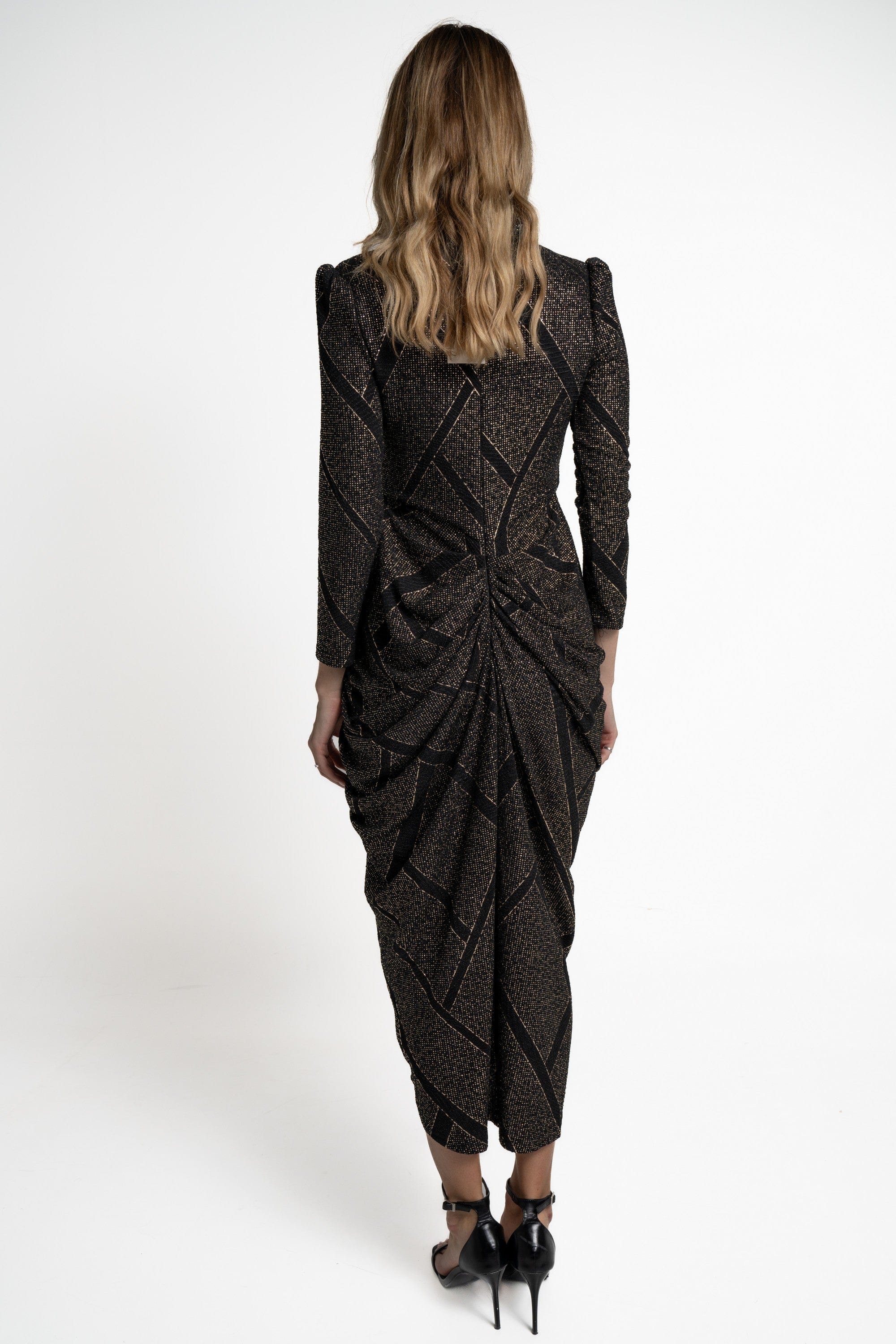 Yola Long Sleeve Ruched Midi Dress